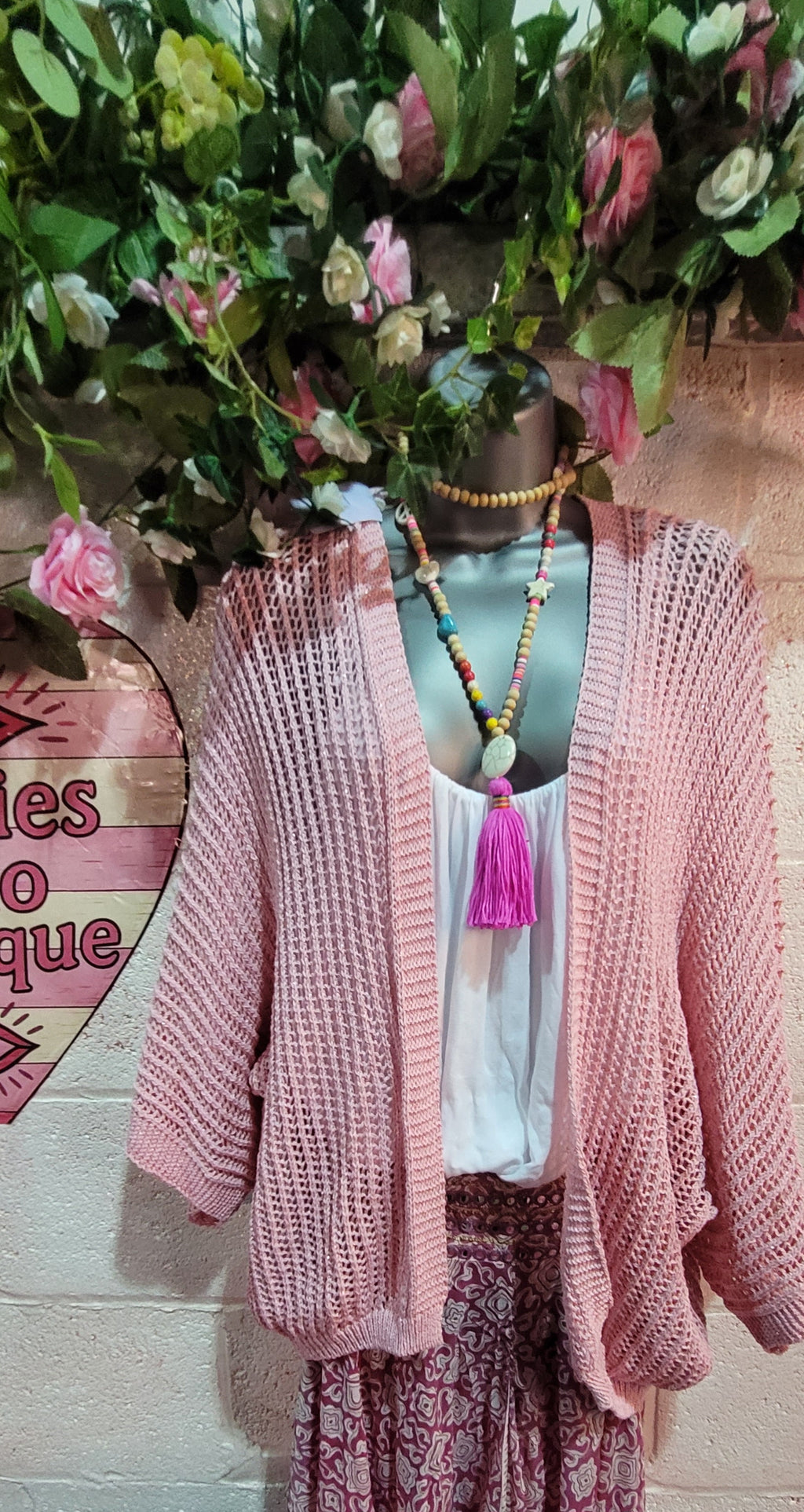 Vanessa Mesh Sparkle Slouch Cardigan Pink & Gold