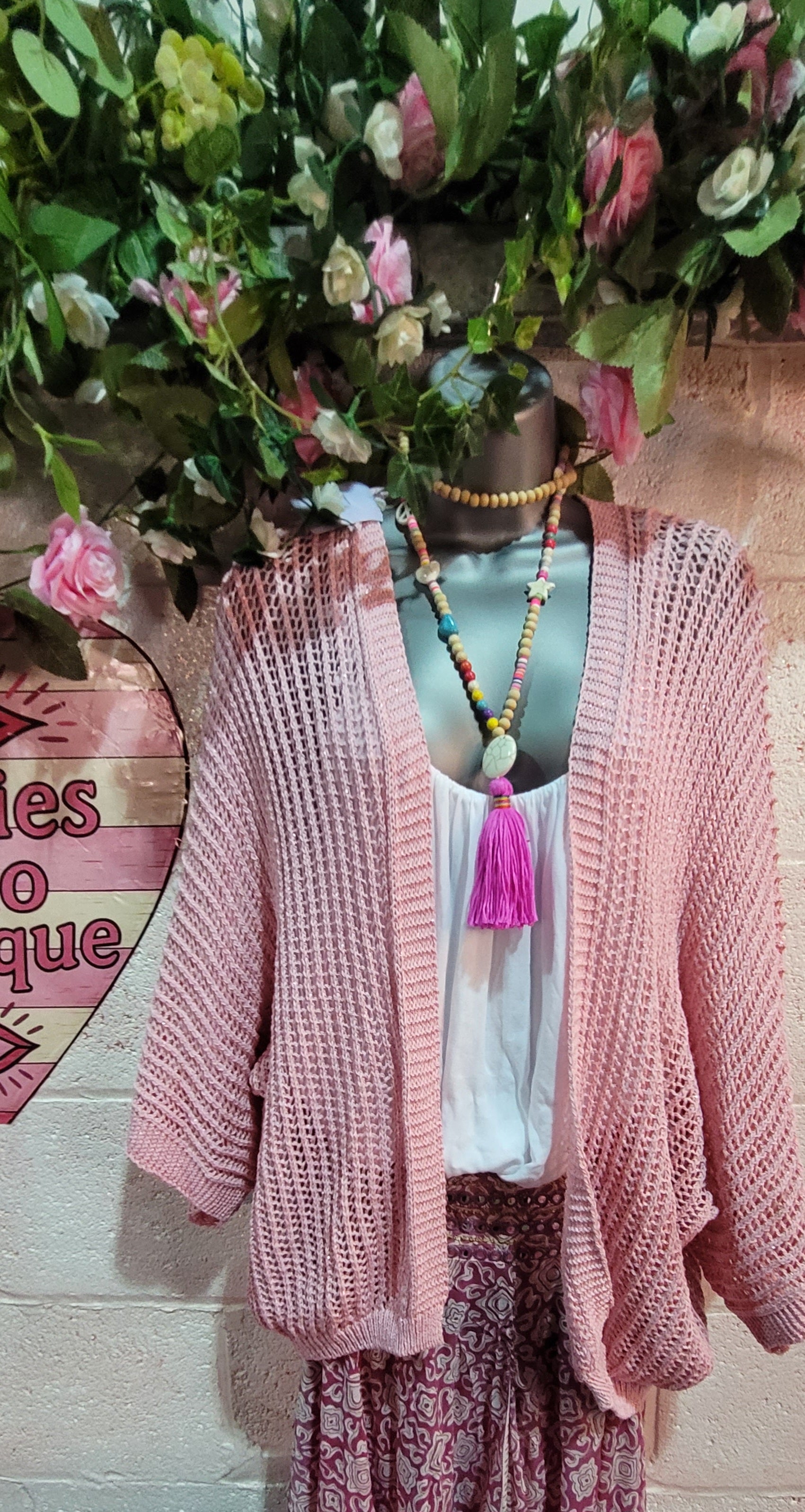 Vanessa Mesh Sparkle Slouch Cardigan Pink & Gold