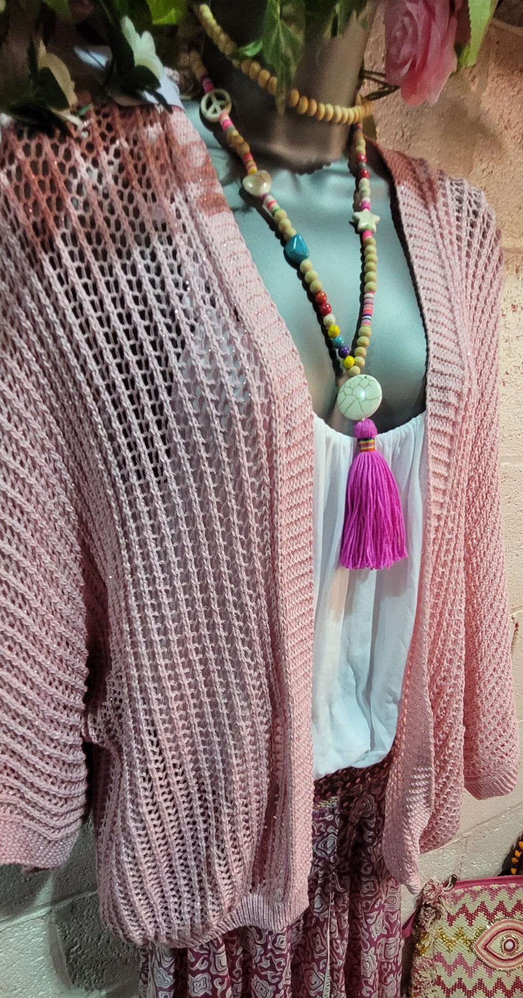 Vanessa Mesh Sparkle Slouch Cardigan Pink & Gold
