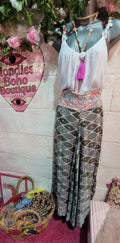 Gertie Mirrored Band Pallazzo Pants, Navy, Ivory & Gold