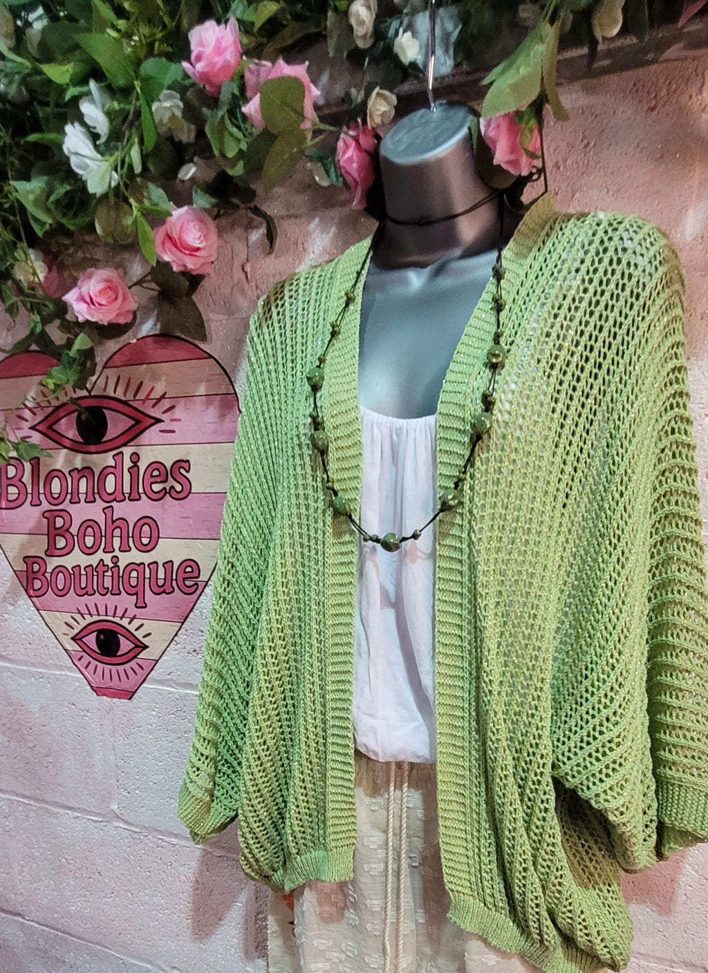 Vanessa Mesh Sparkle Slouch Cardigan Green & Gold