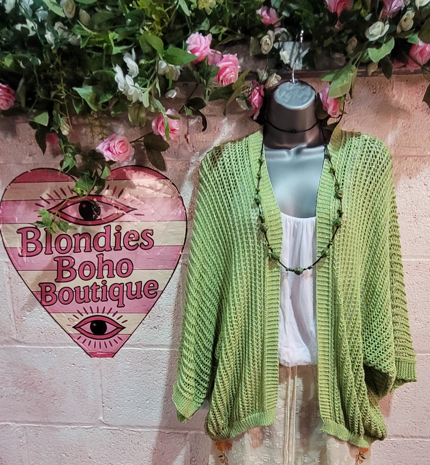 Vanessa Mesh Sparkle Slouch Cardigan Green & Gold