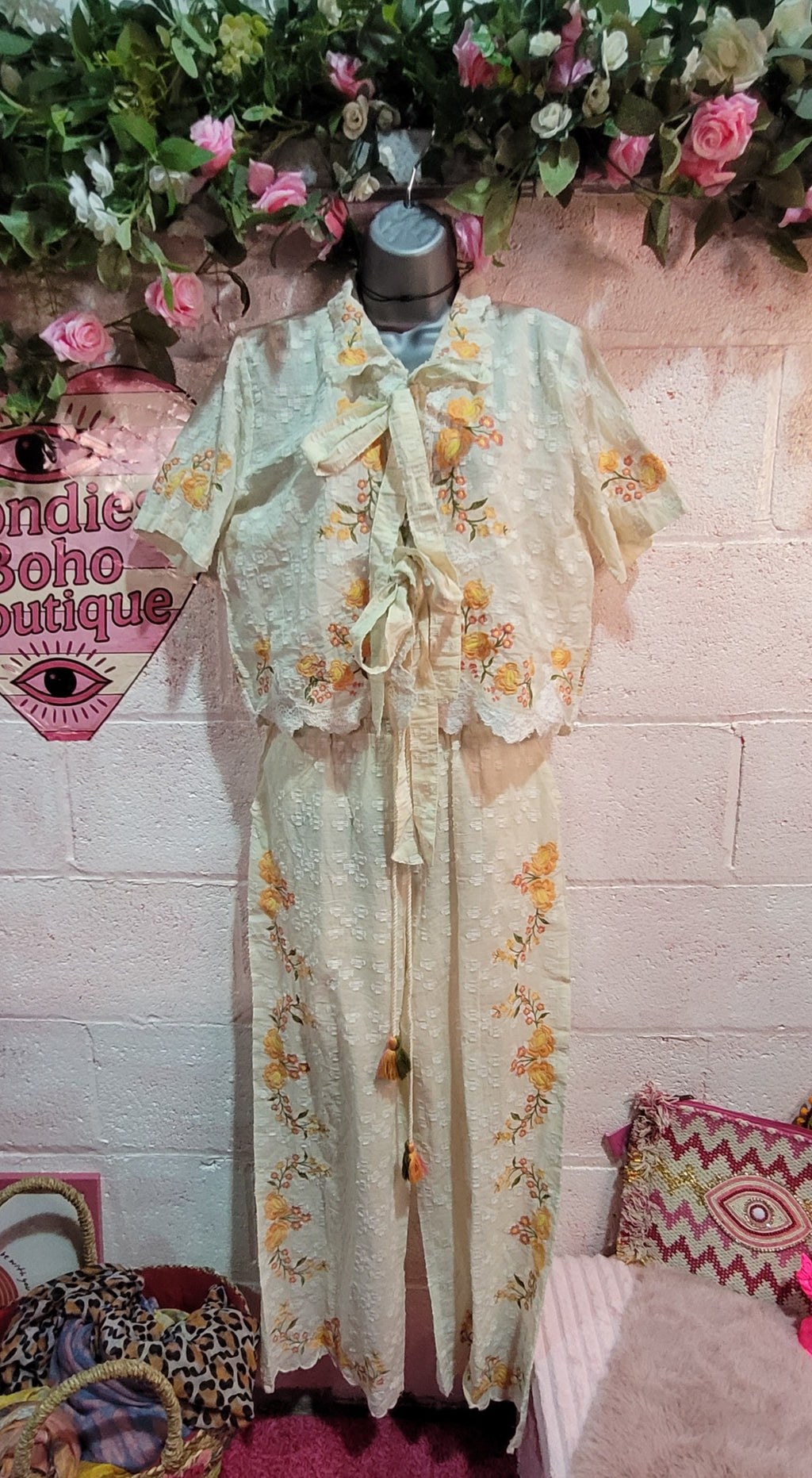 Dolores Daisy Two Piece Trouser Set Ivory & Tangerine