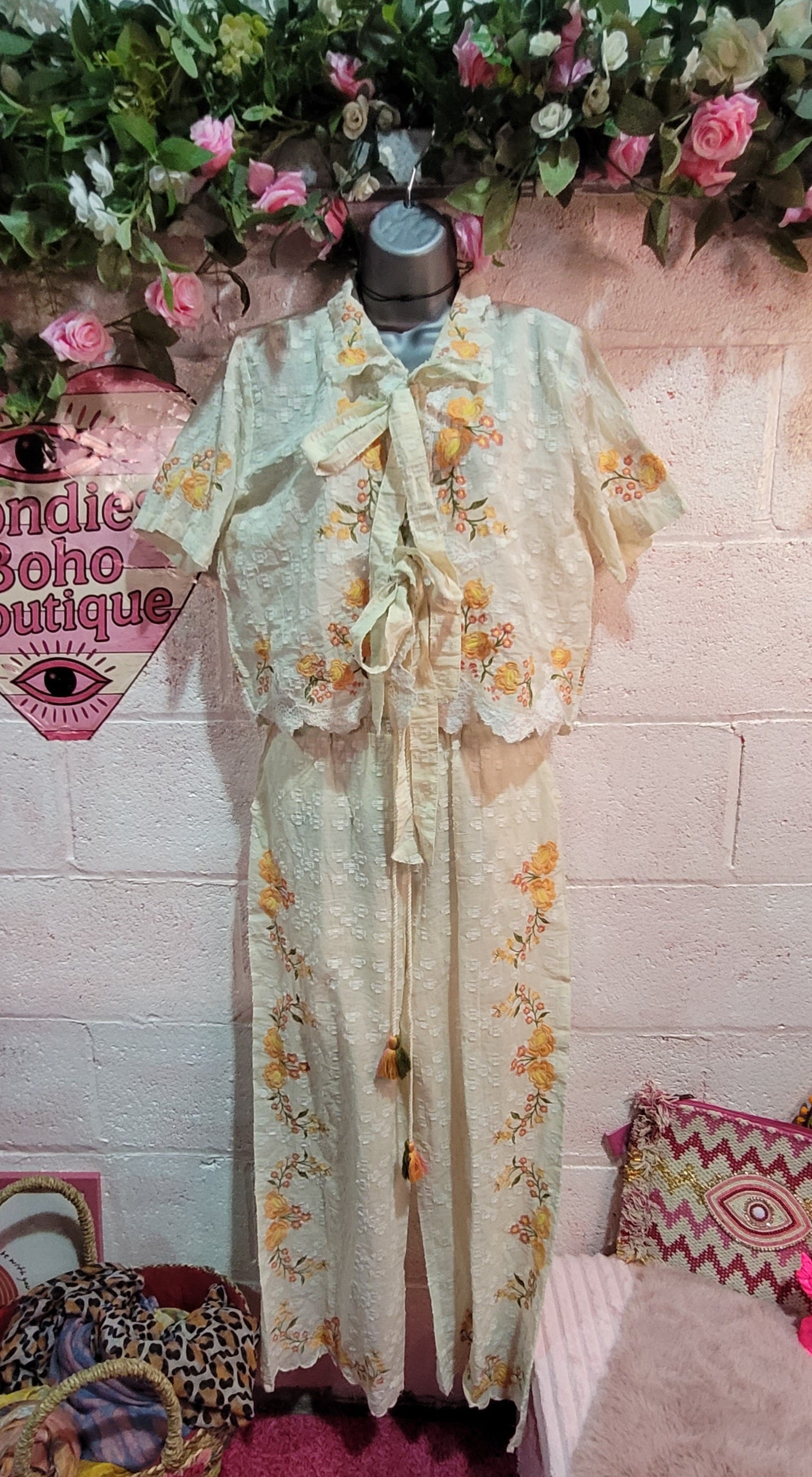 Dolores Daisy Two Piece Trouser Set Ivory & Tangerine