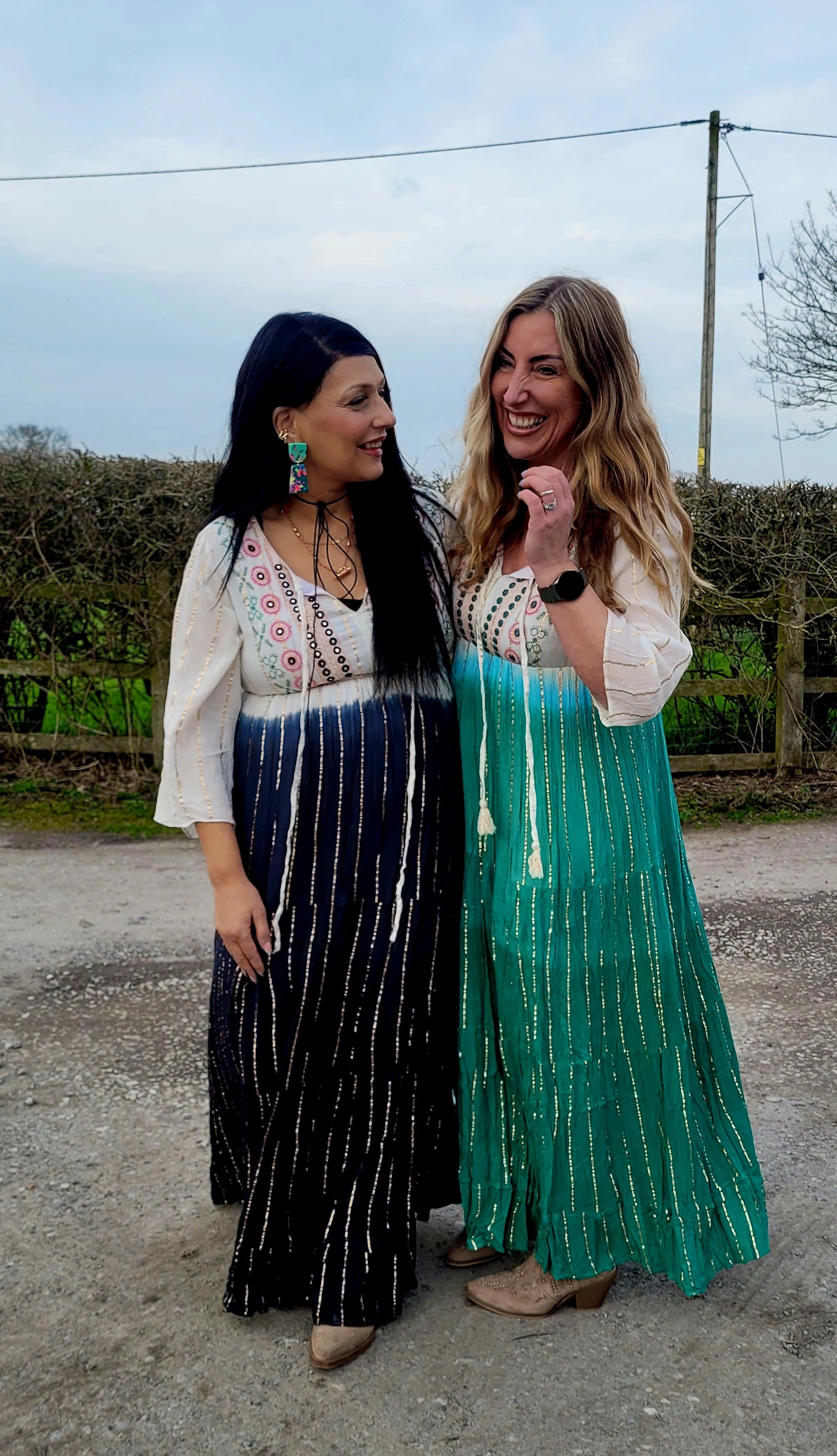 Tamika Dip Dye Mirrored Maxi Dress Cream & Charcoal