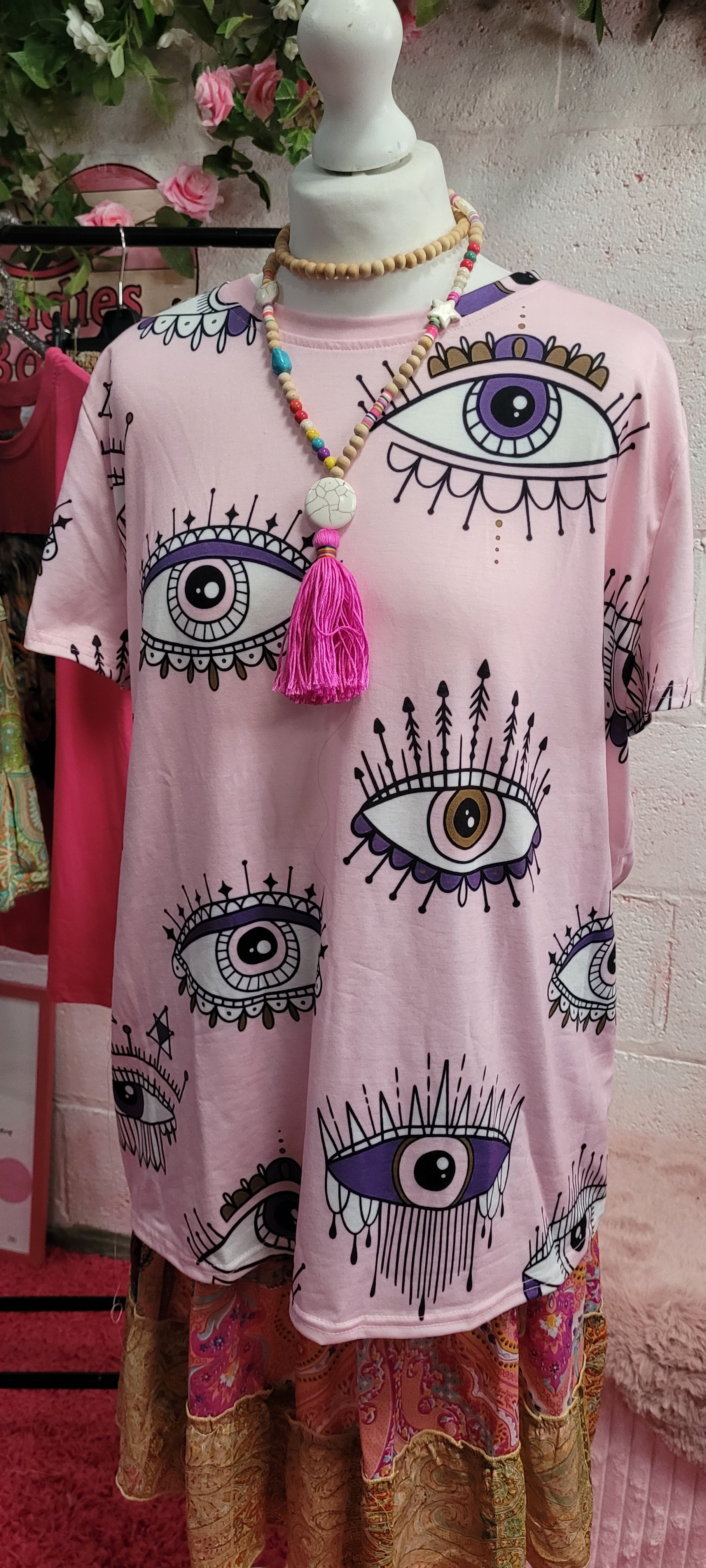 Love Lashes Eye T Shirt, Pastel Pink
