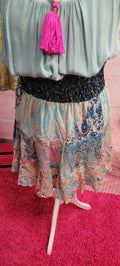 Indi Floral Elastine Waist Midi Skirt Lemon Trim