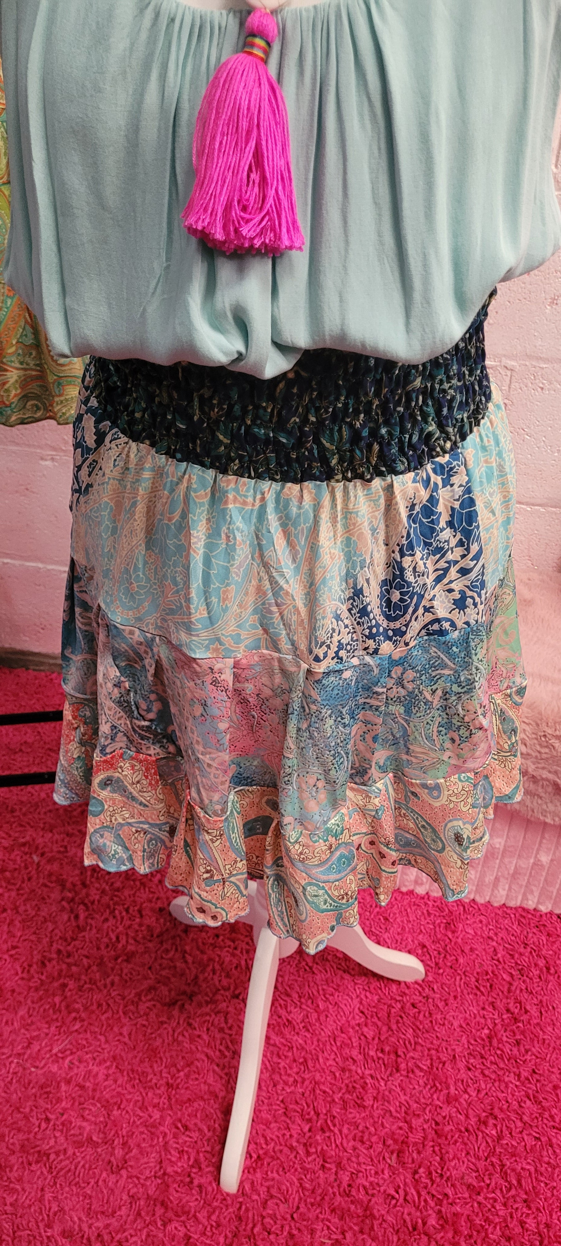 Indi Floral Elastine Waist Midi Skirt Lemon Trim