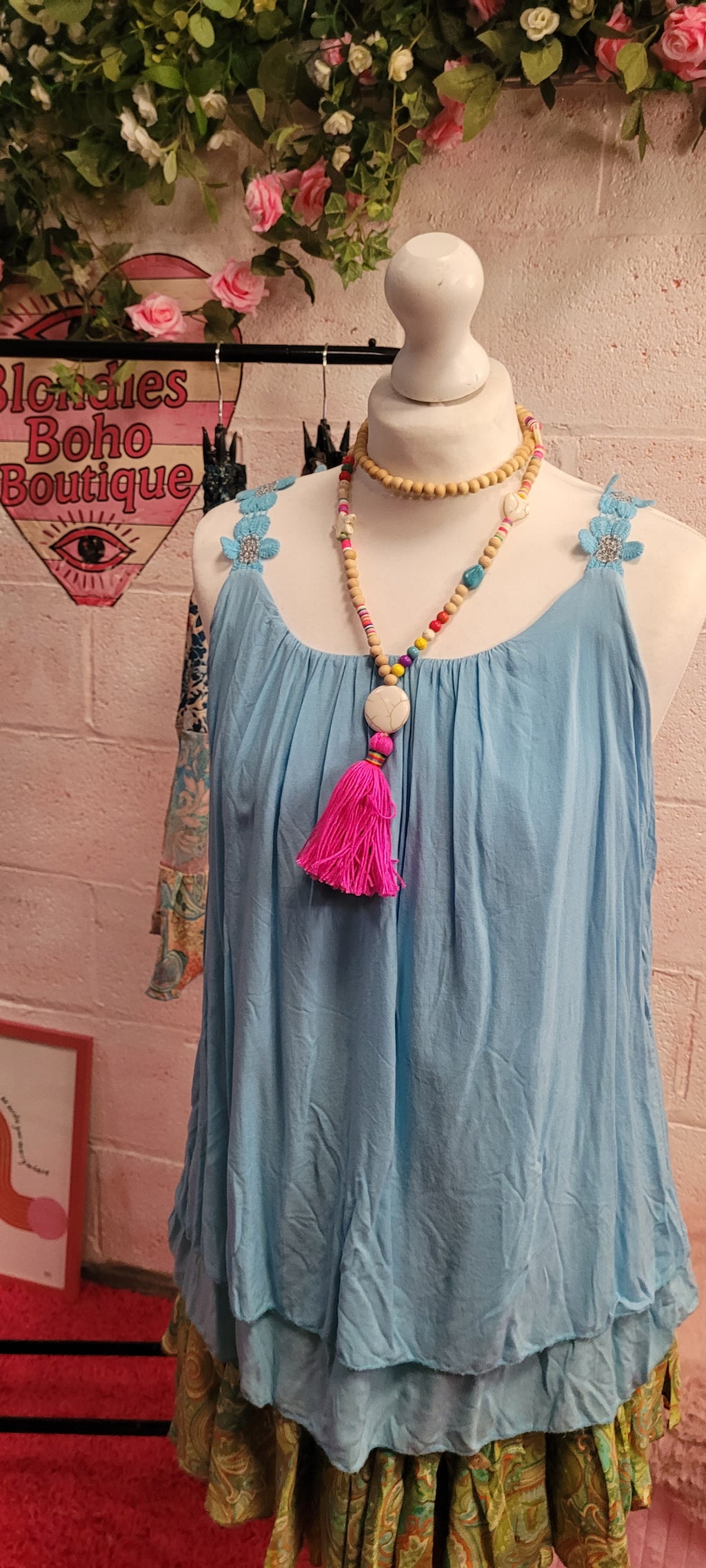 Buttercup Strappy Layered Vest Top Powder Blue