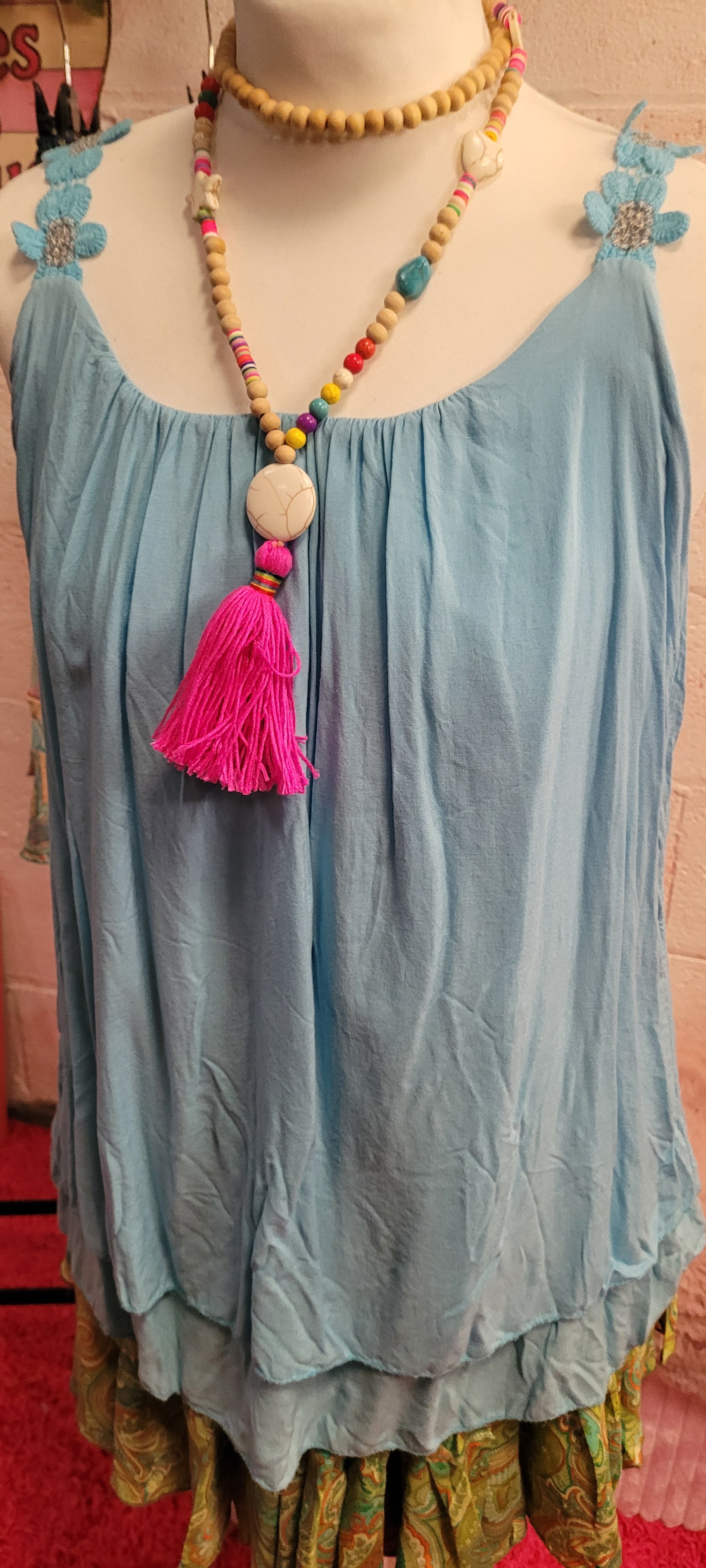Buttercup Strappy Layered Vest Top Powder Blue