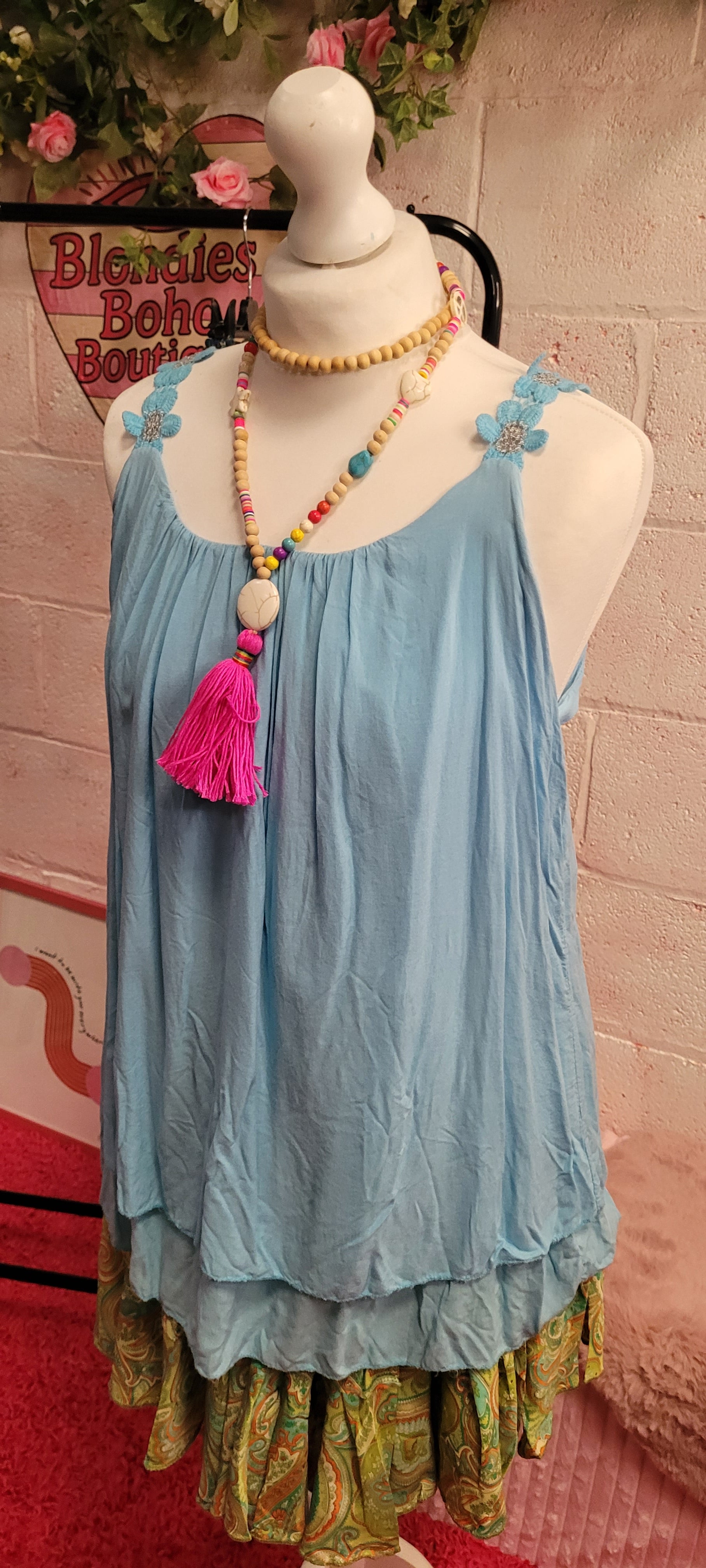 Buttercup Strappy Layered Vest Top Powder Blue