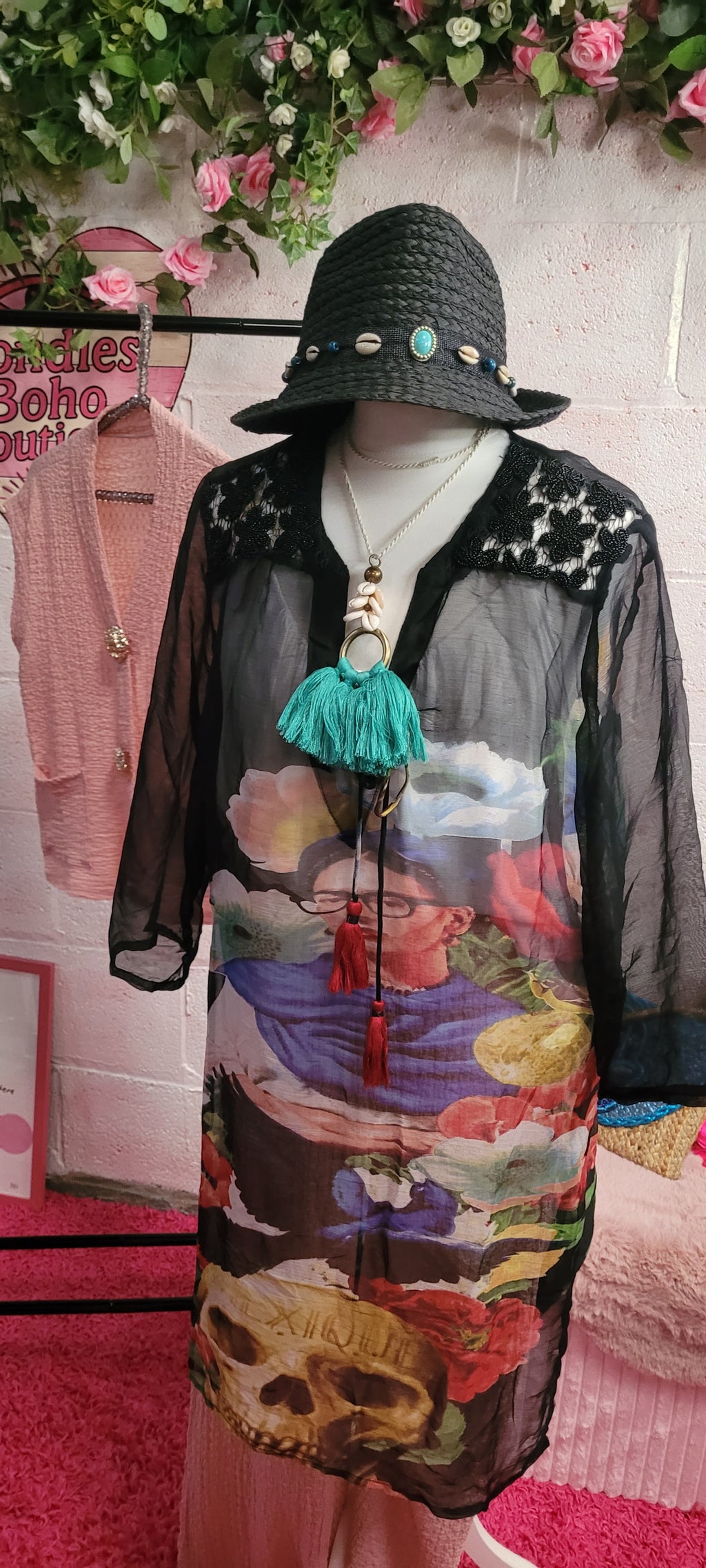 Frida Beaded Sheer Kaftan Black Large