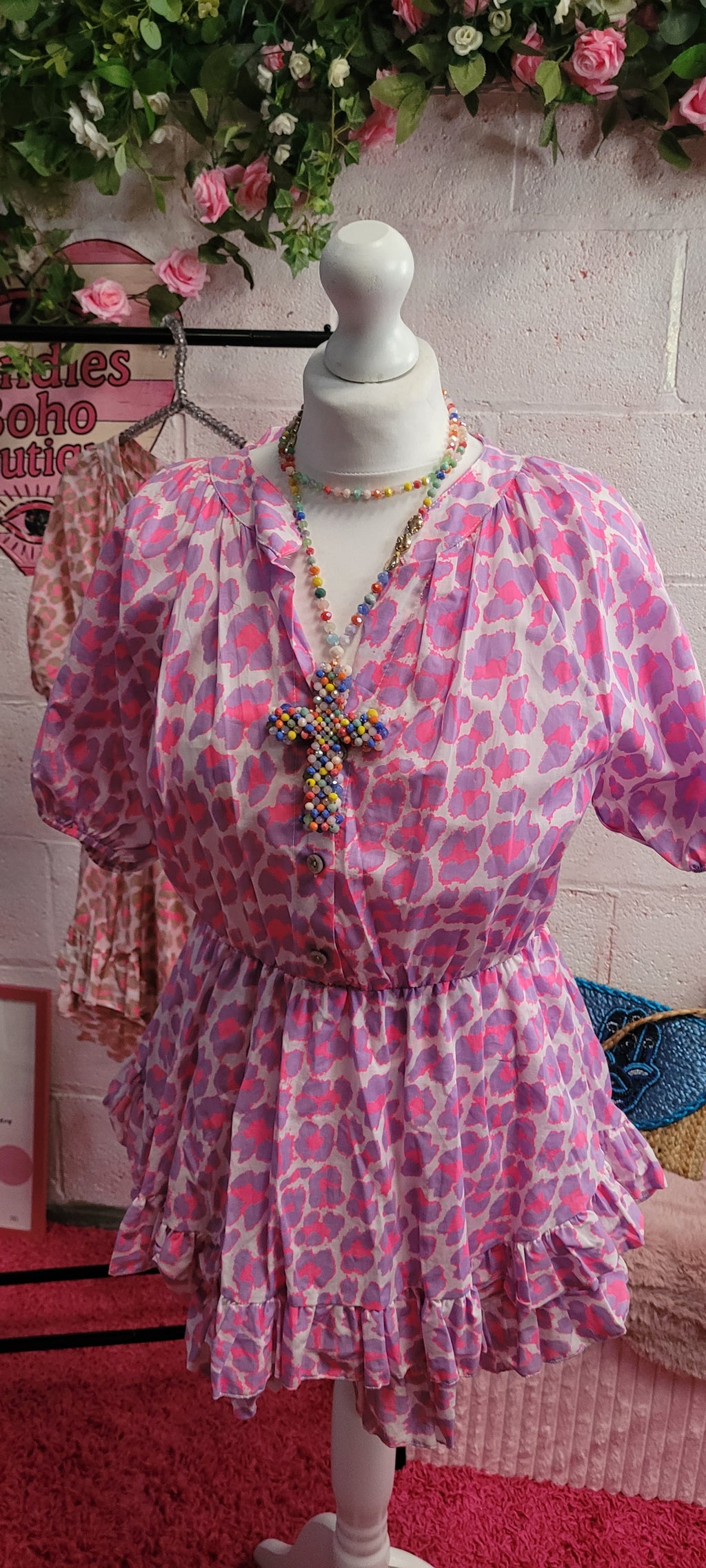 Tamira Shorty Frill Leopard Play Suit Fushia & Lilac