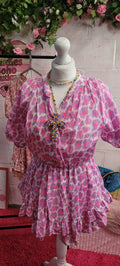 Tamira Shorty Frill Leopard Play Suit Fushia & Lilac