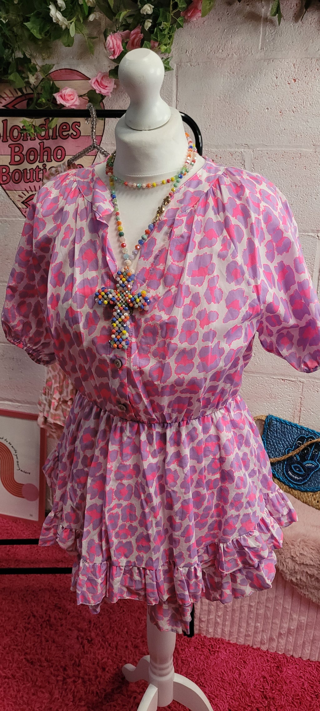 Tamira Shorty Frill Leopard Play Suit Fushia & Lilac