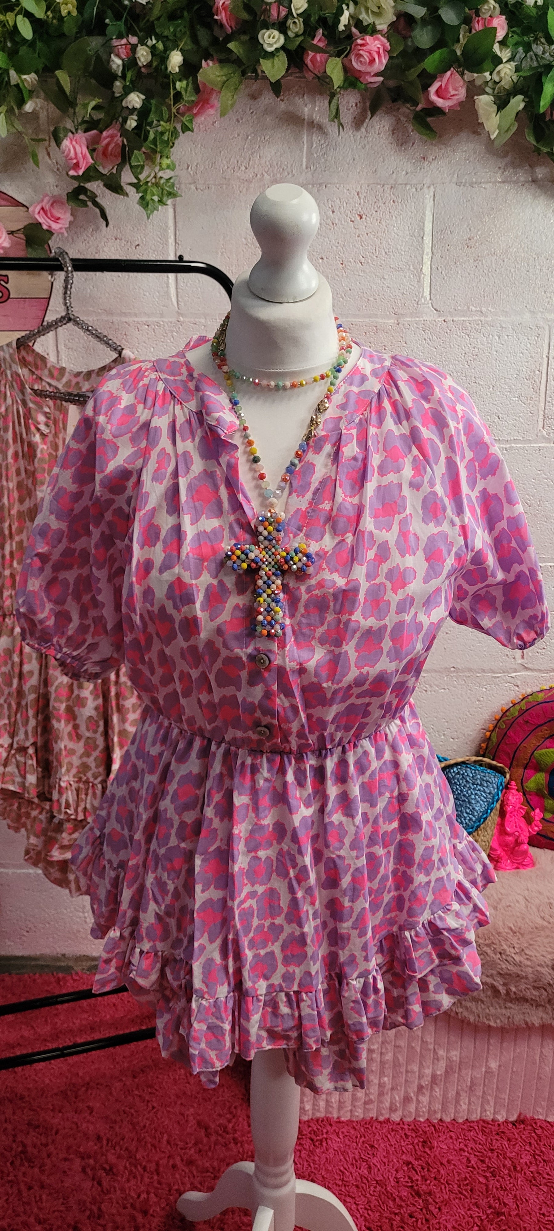 Tamira Shorty Frill Leopard Play Suit Fushia & Lilac