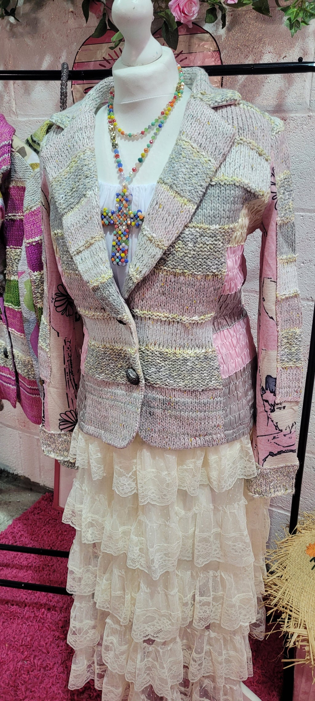 Lulu Light Knit Striped Blazer Pink & Lemon