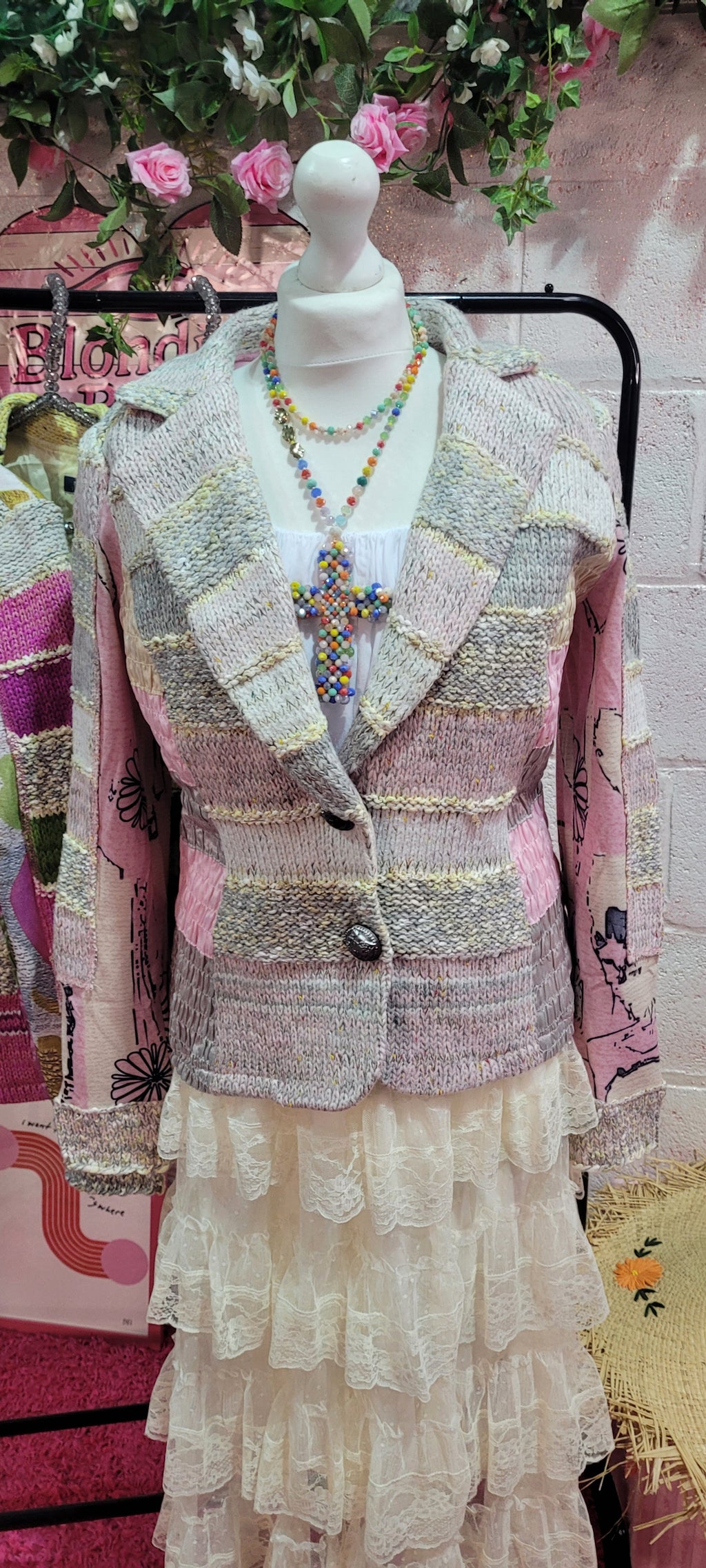 Lulu Light Knit Striped Blazer Pink & Lemon