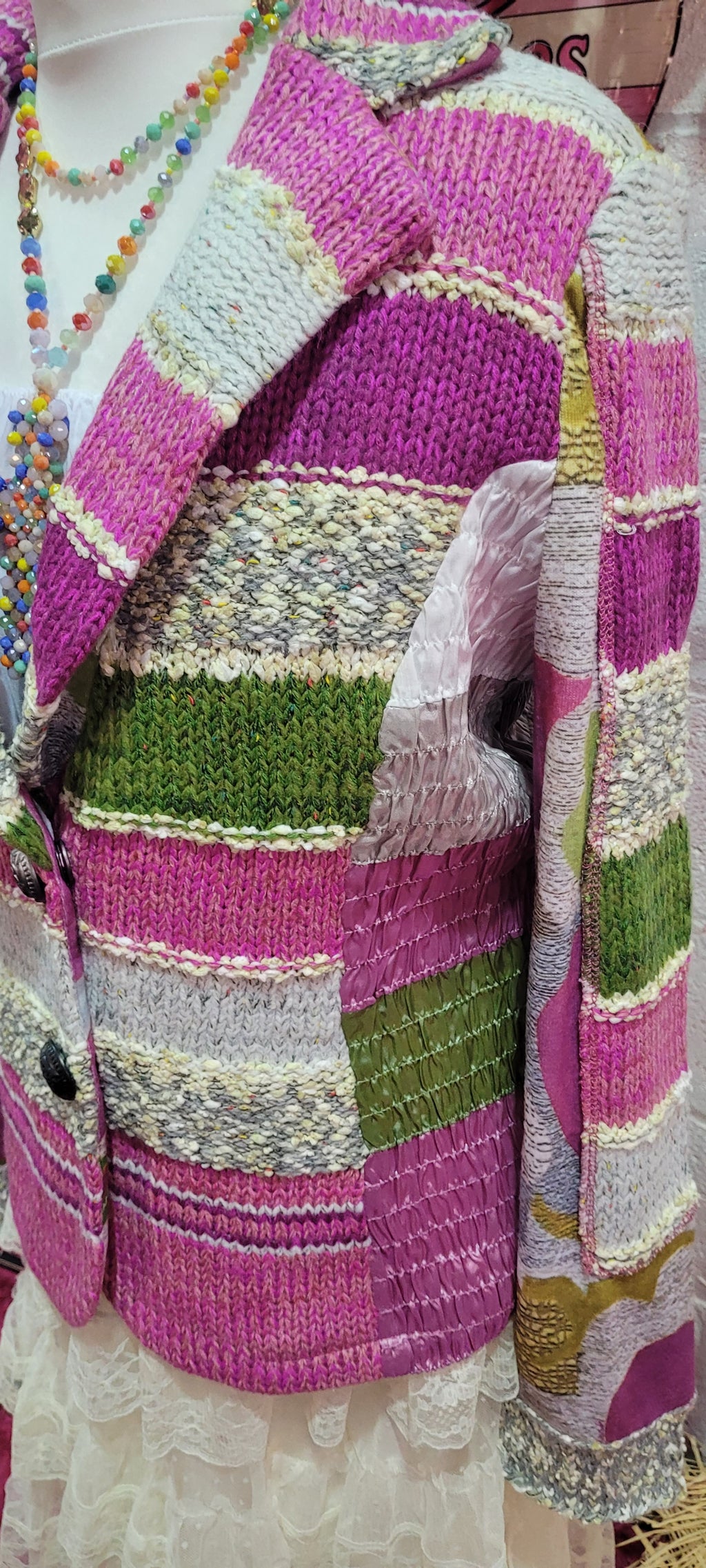 Lulu Light Knit Striped Blazer Fuschia & Green