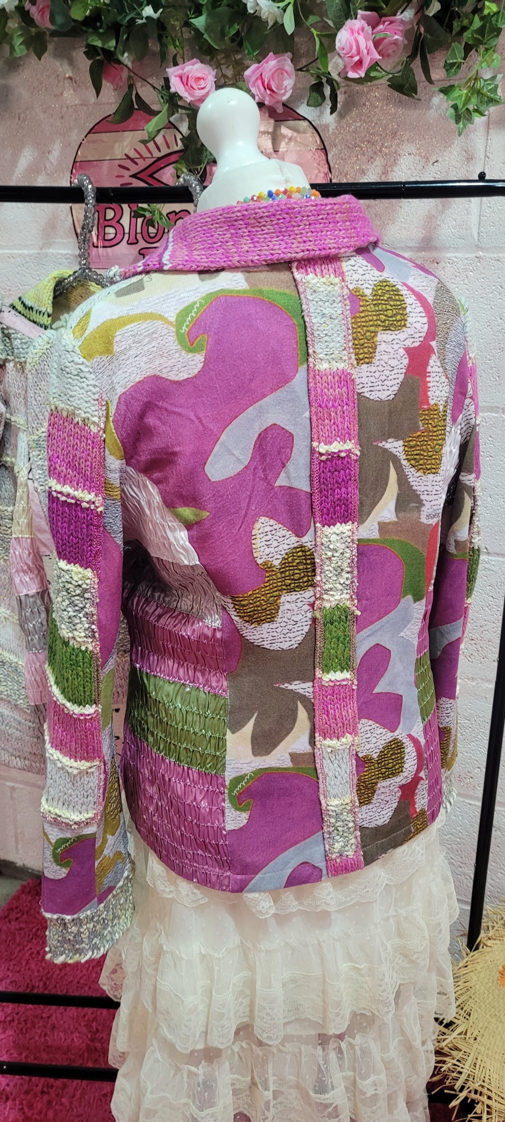 Lulu Light Knit Striped Blazer Fuschia & Green