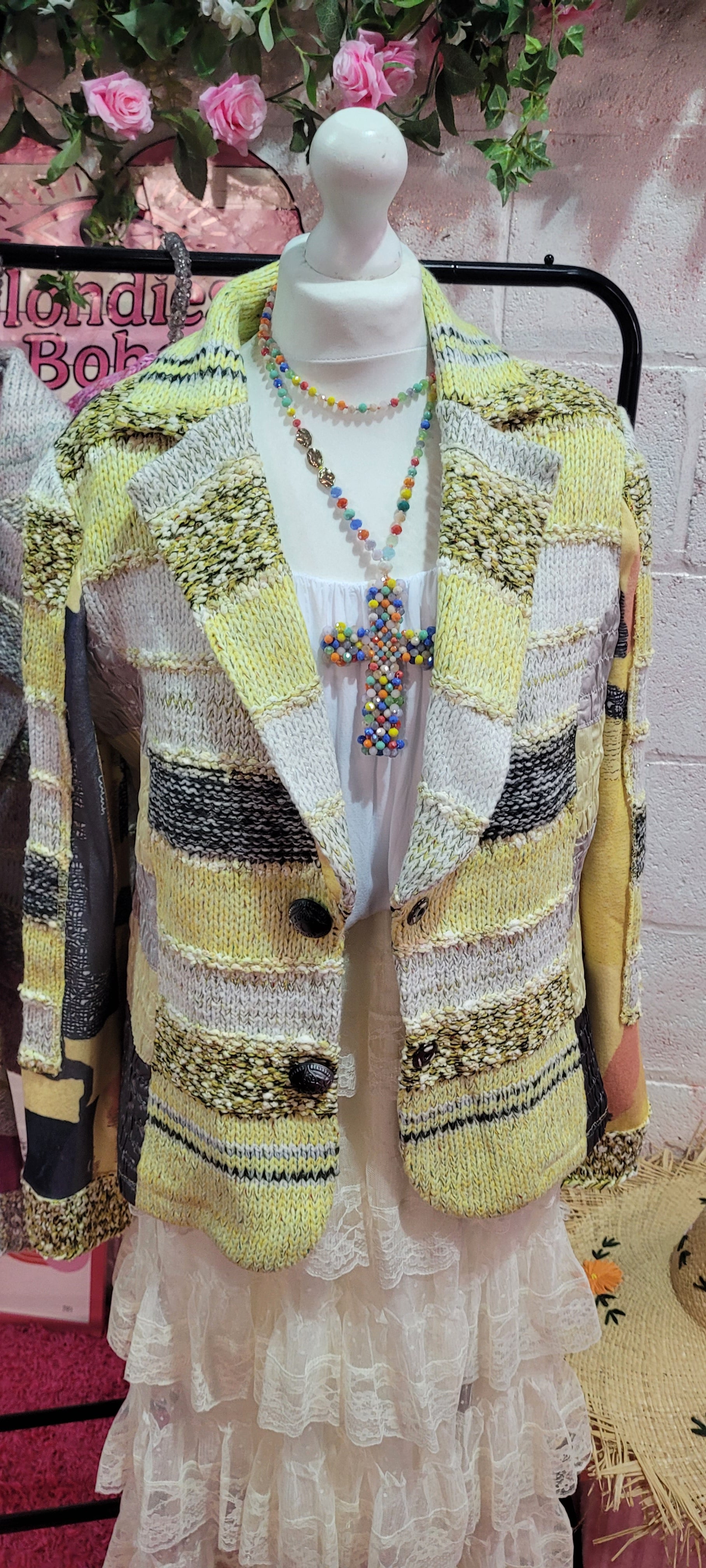Lulu Light Knit Striped Blazer Lemon & Grey