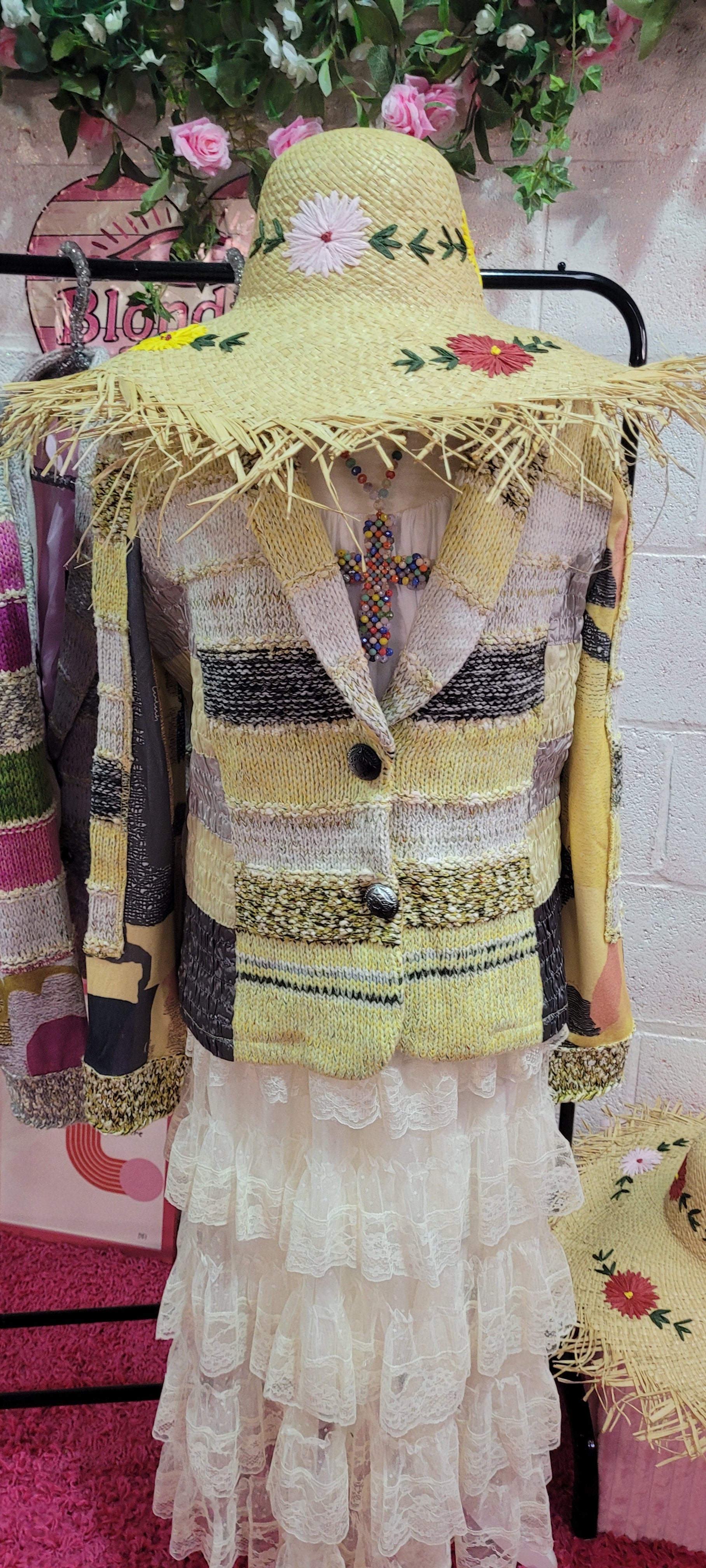 Lulu Light Knit Striped Blazer Lemon & Grey