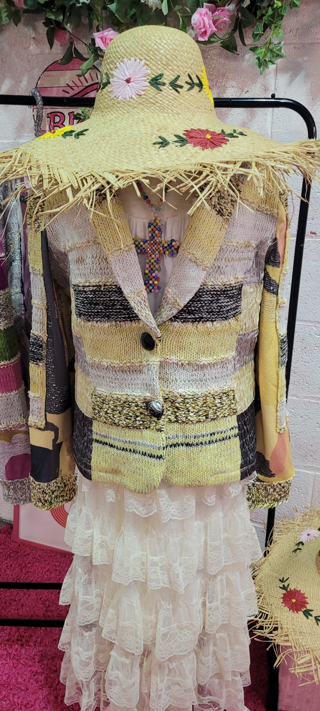 Lulu Light Knit Striped Blazer Lemon & Grey