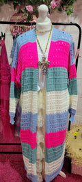 Nee Nee Long Line Striped Cardigan Pink & Blue