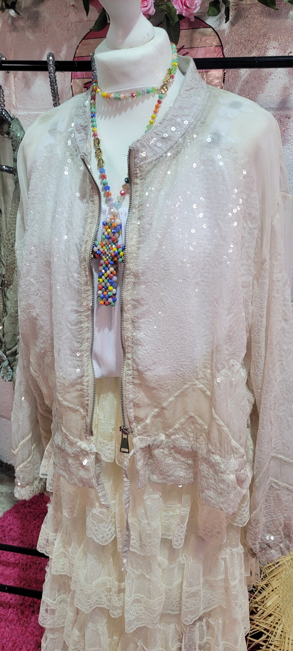 Serena Sequin Bomber Jacket Oatmeal
