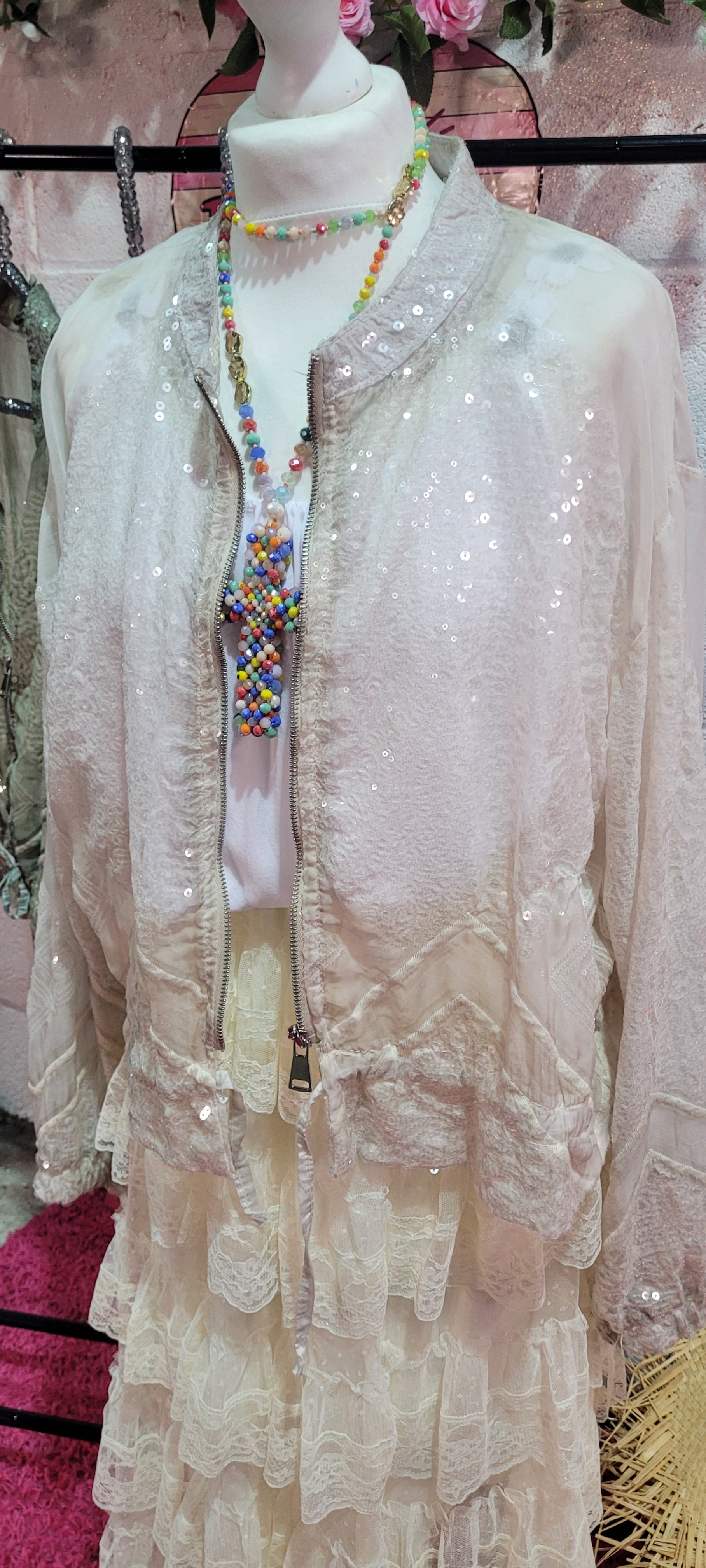 Serena Sequin Bomber Jacket Oatmeal