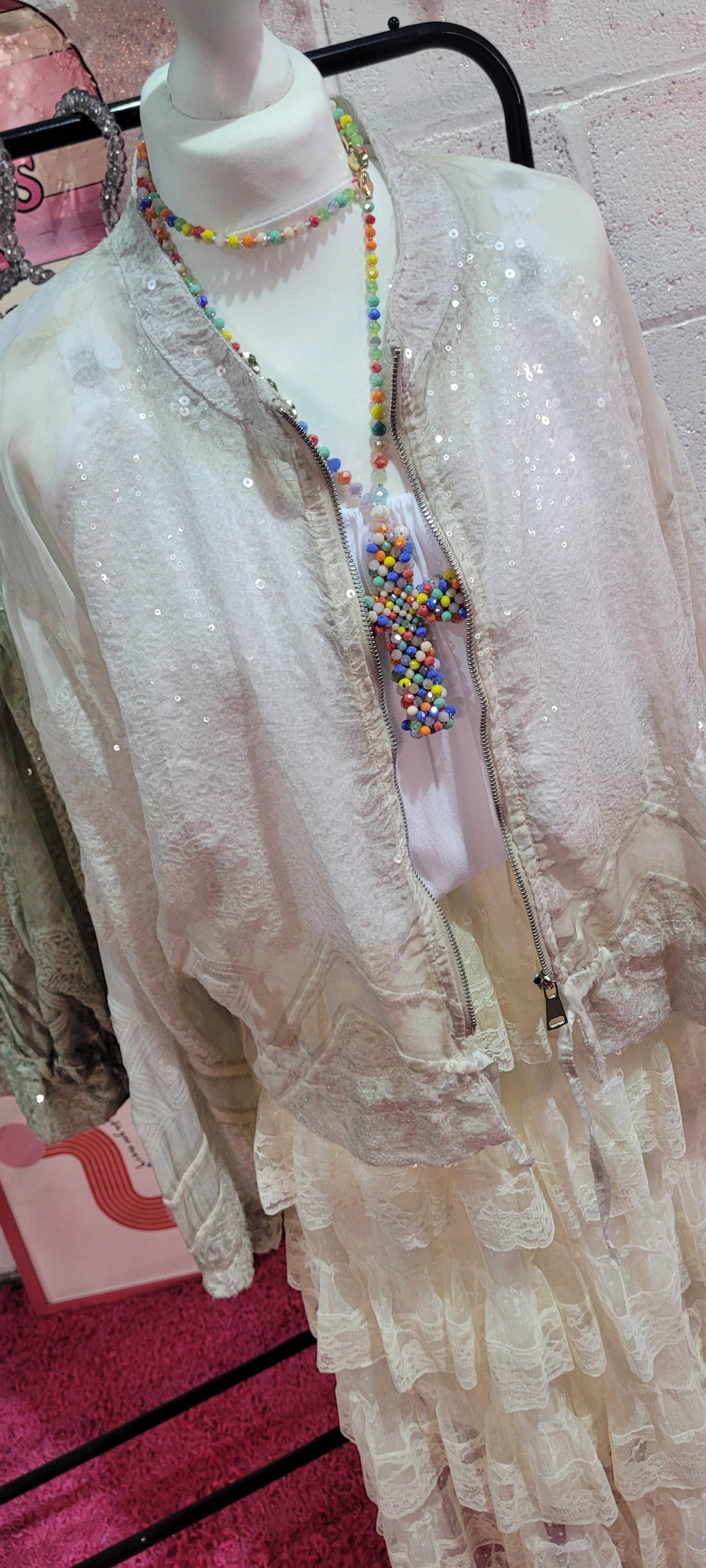 Serena Sequin Bomber Jacket Oatmeal