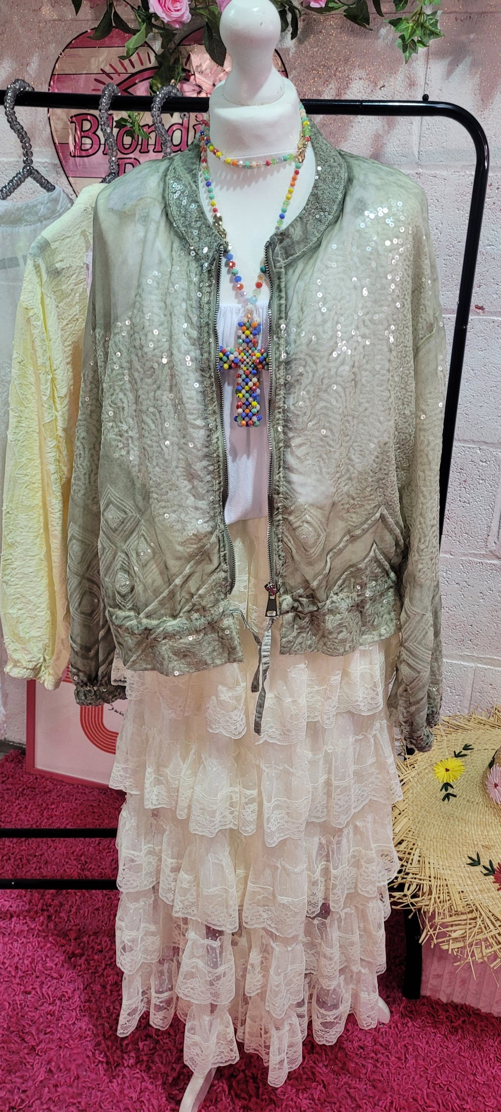 Serena Sequin Bomber Jacket Moss Green