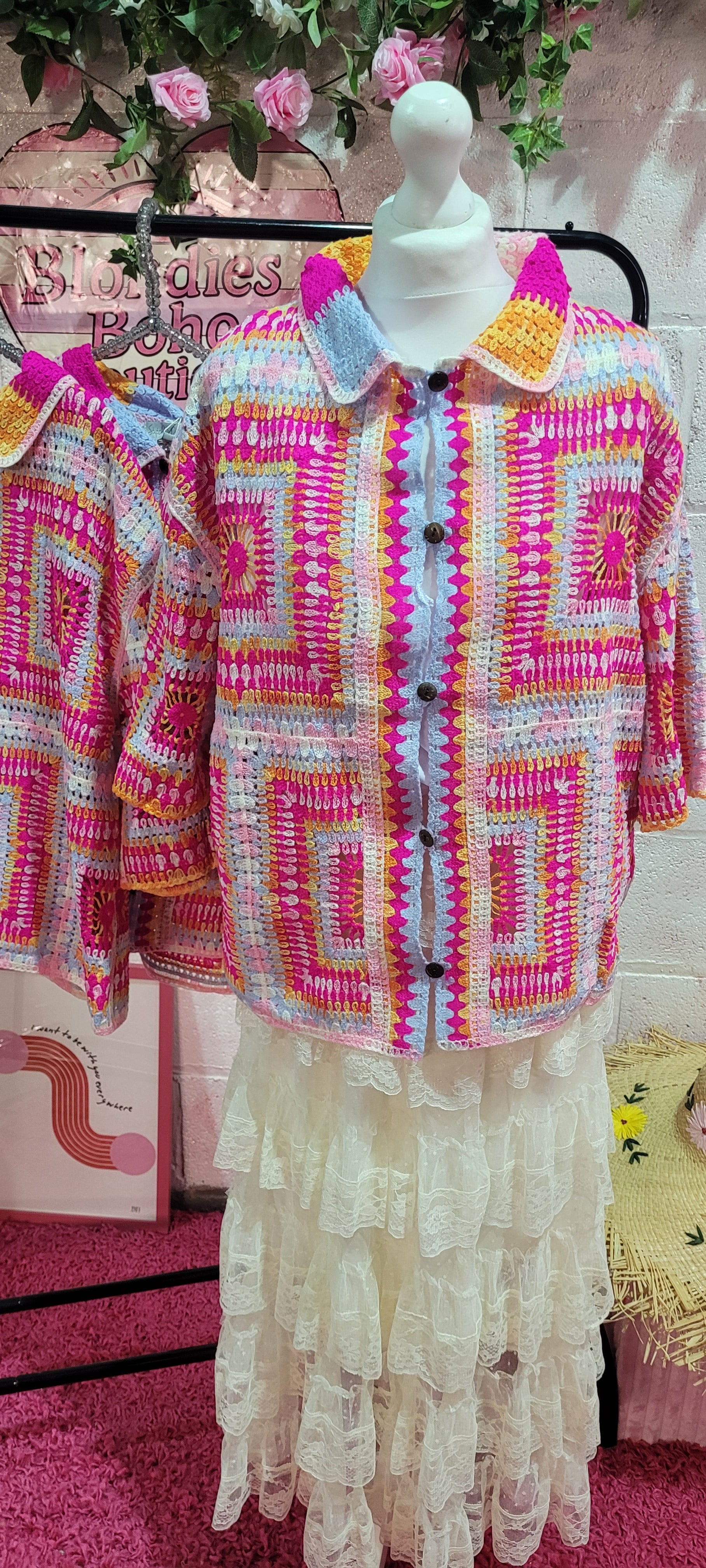Crochet Knitted Shirt Mixed Pinks