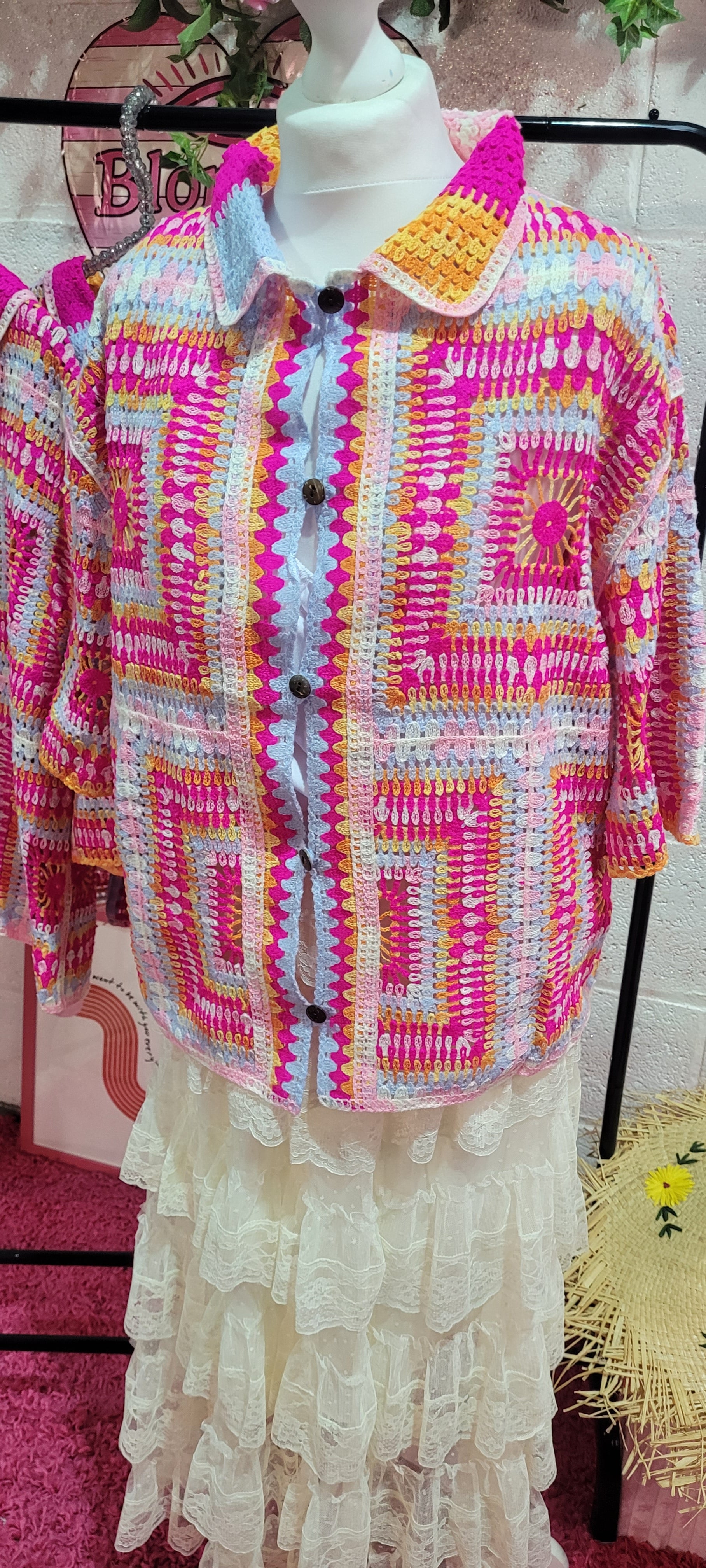 Crochet Knitted Shirt Mixed Pinks