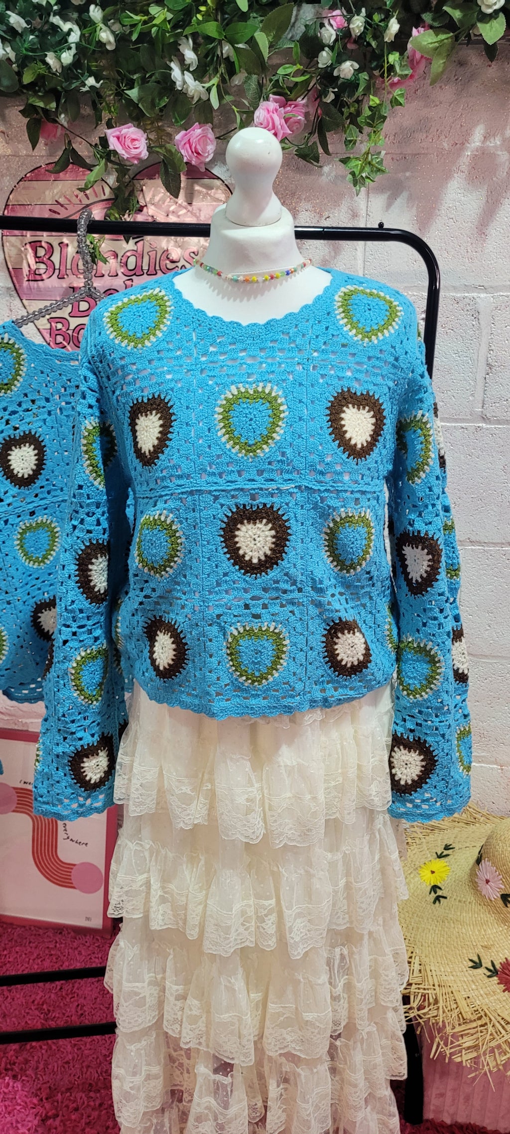 Heart Crochet Knit Jumper Deep Torqouise