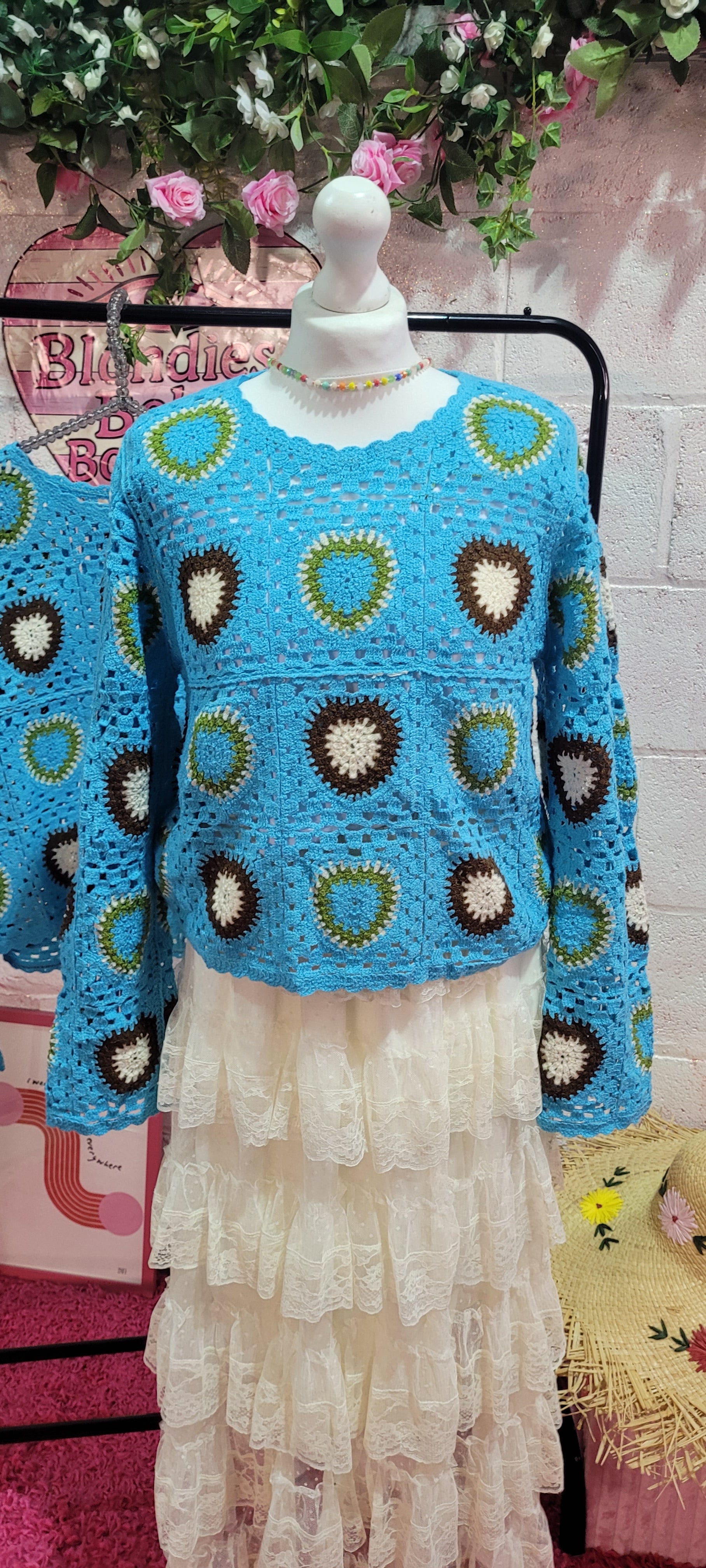 Heart Crochet Knit Jumper Deep Torqouise