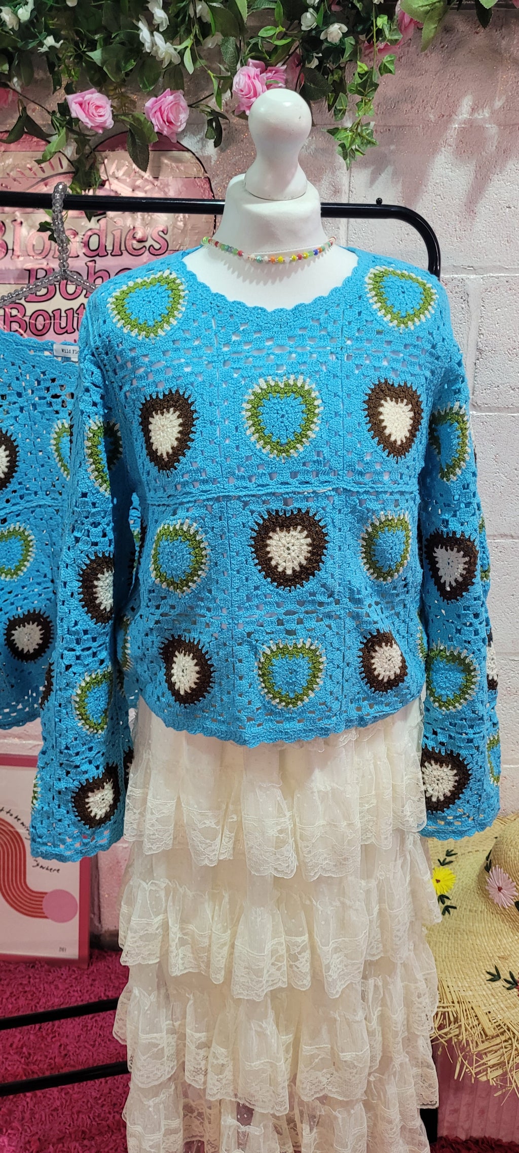 Heart Crochet Knit Jumper Deep Torqouise