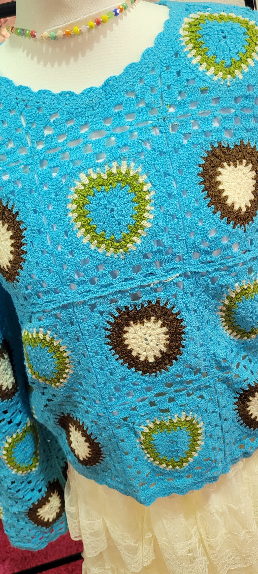 Heart Crochet Knit Jumper Deep Torqouise