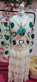 Tasmin Green & Ivory Crochet Cardigan