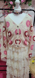 Tasmin Pink & Ivory Crochet Cardigan