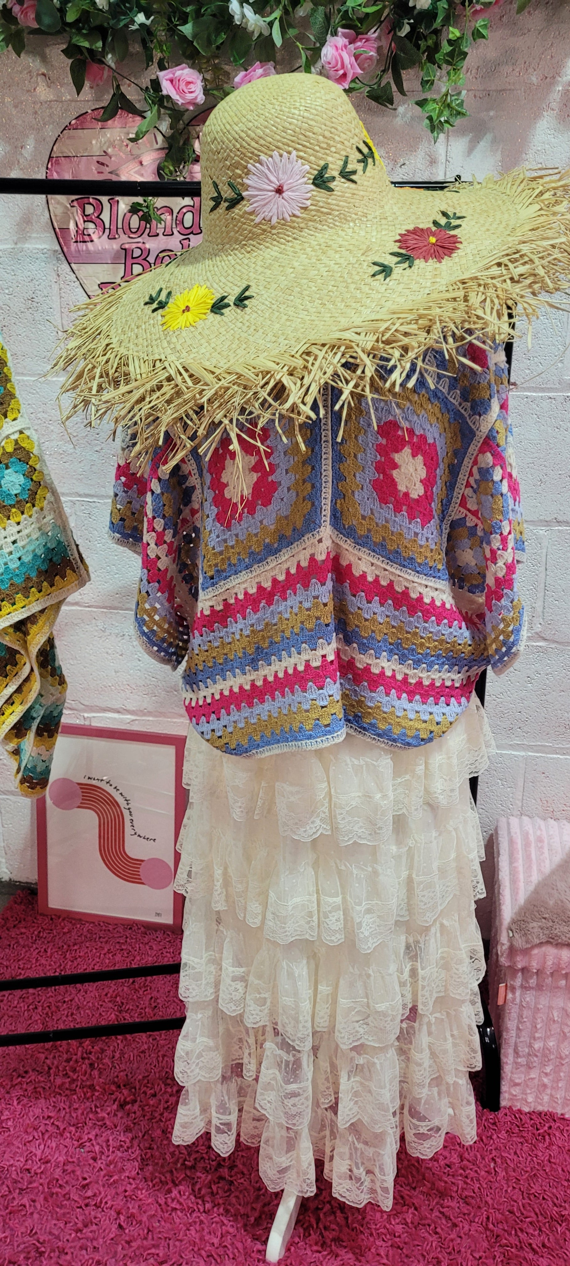 Saskia Bow Backed A-Sym Crochet Top Pink & Blue
