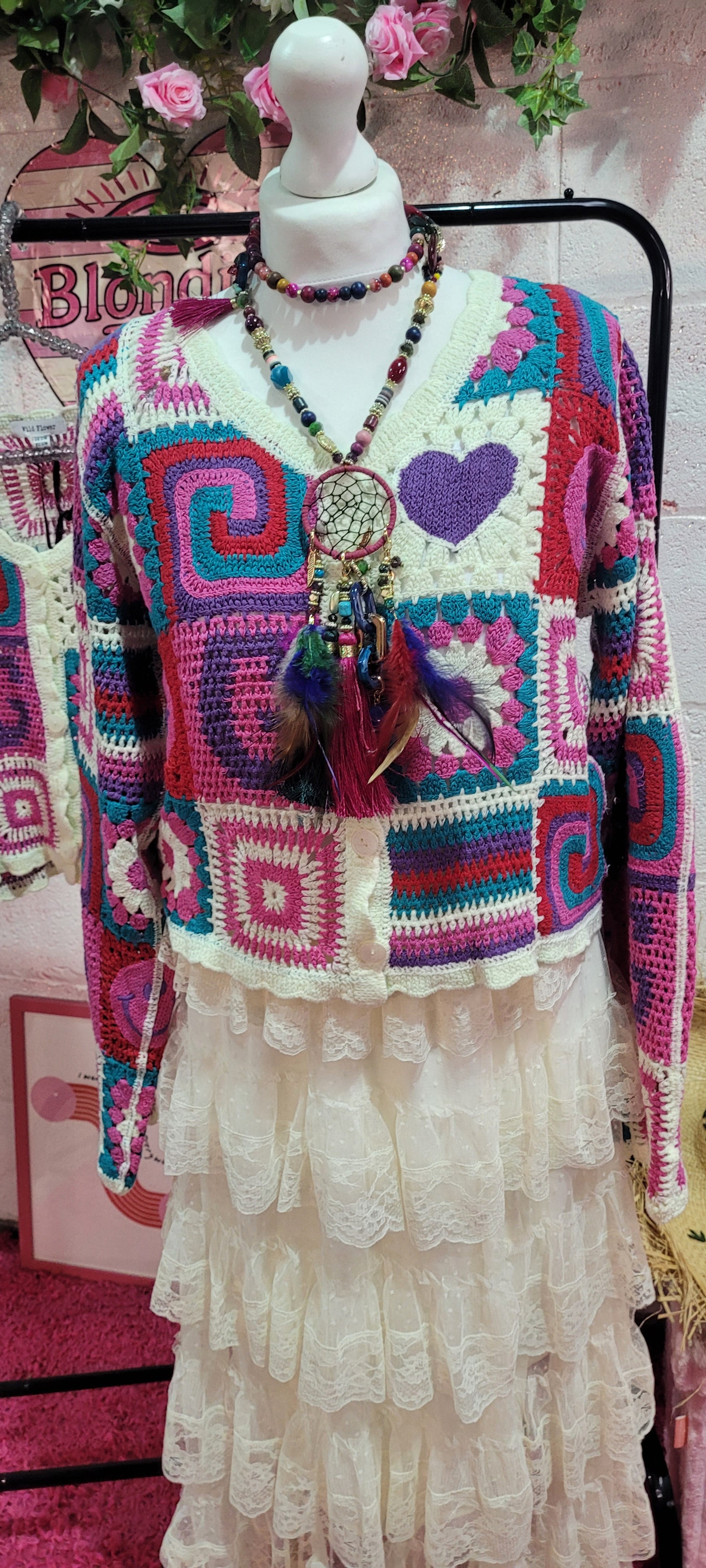Love Your Smile Crochet Cardigan Mixed Pinks
