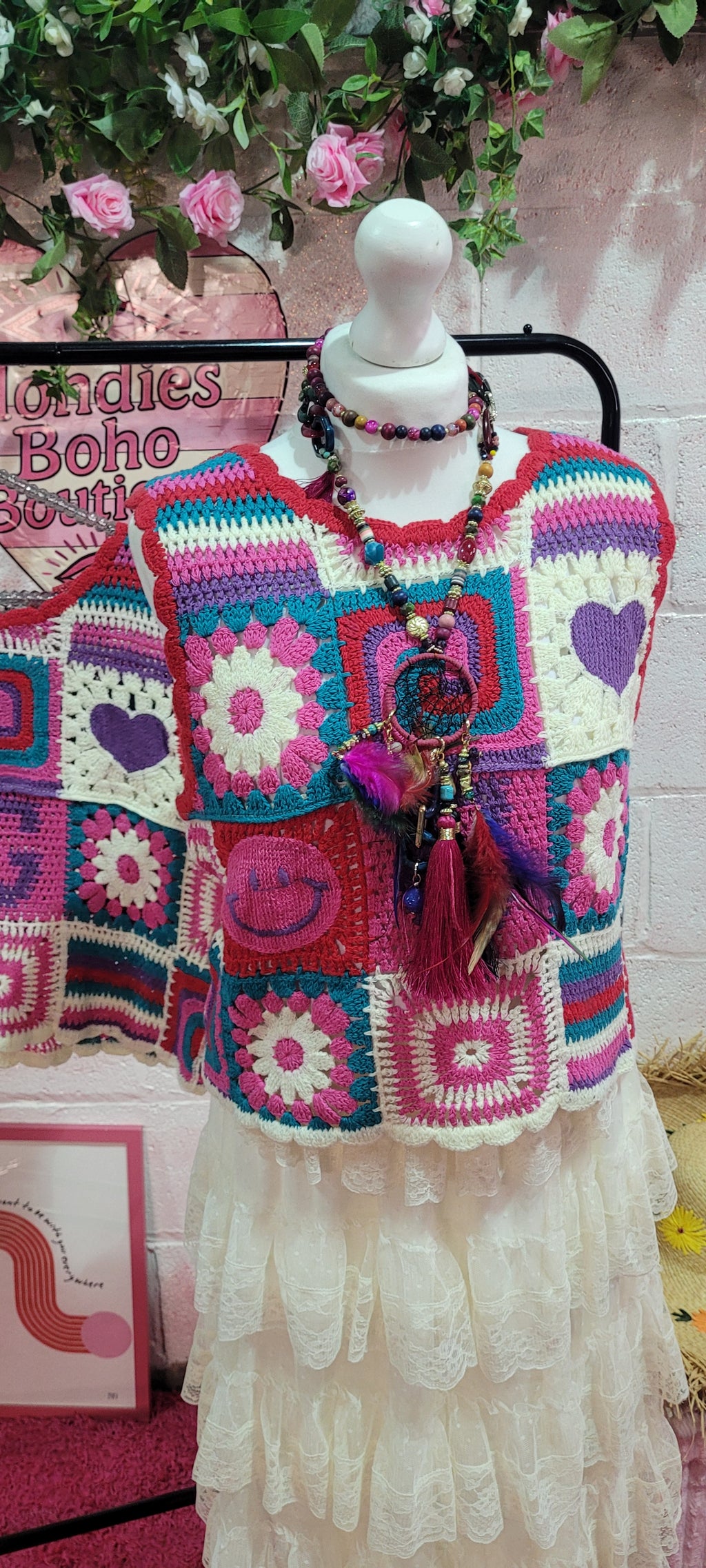 Love Your Smile Crochet Tank Knit Mixed Pinks