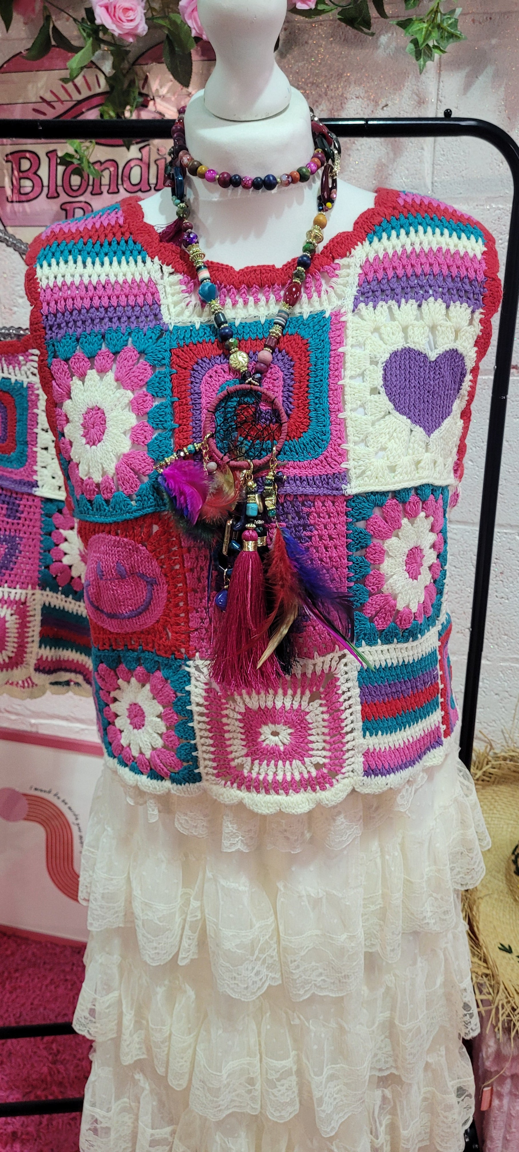 Love Your Smile Crochet Tank Knit Mixed Pinks