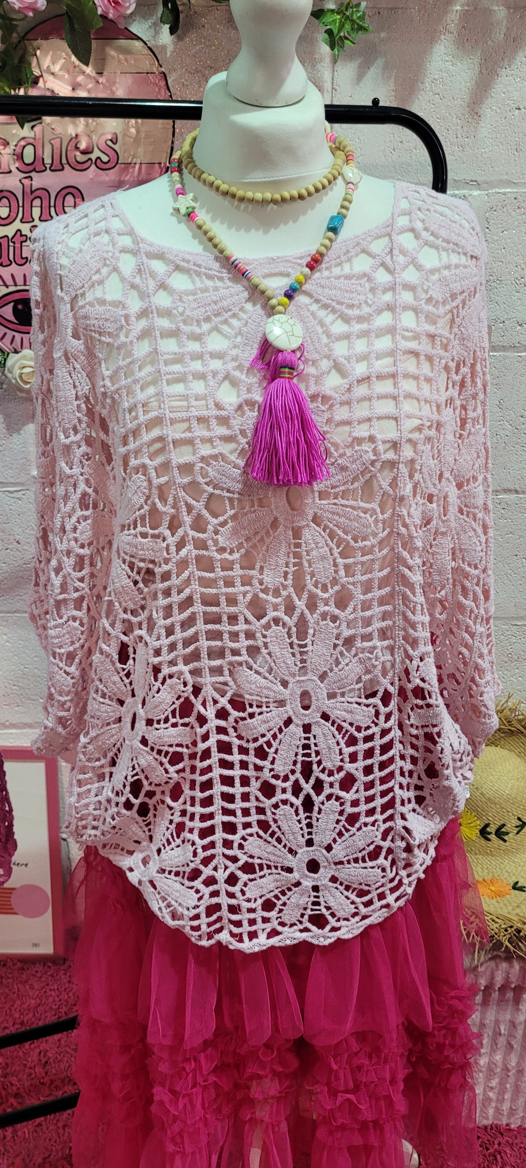 Coco Open Knit Top with Vest Pale Pink