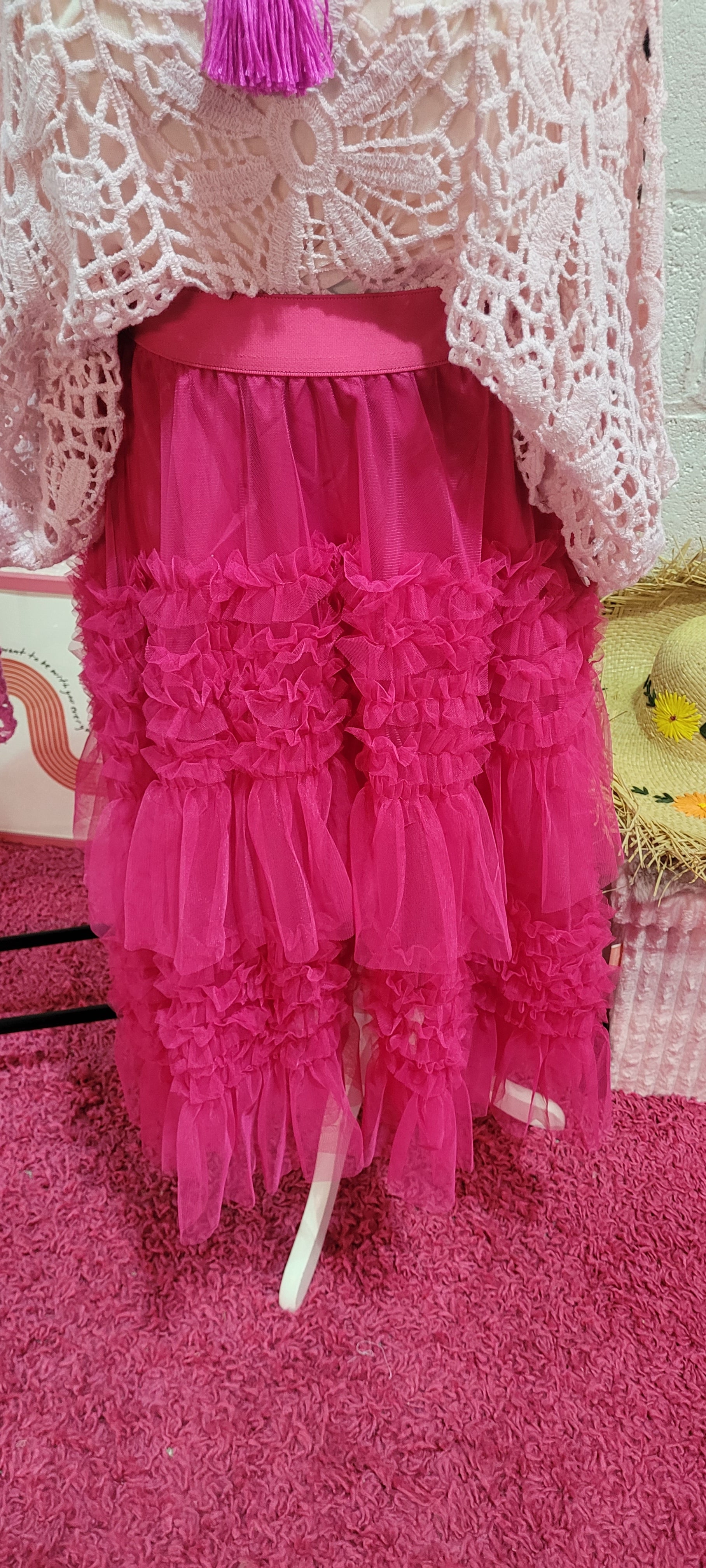Talulah Organza Tiered Ruffle Skirt Fuschia