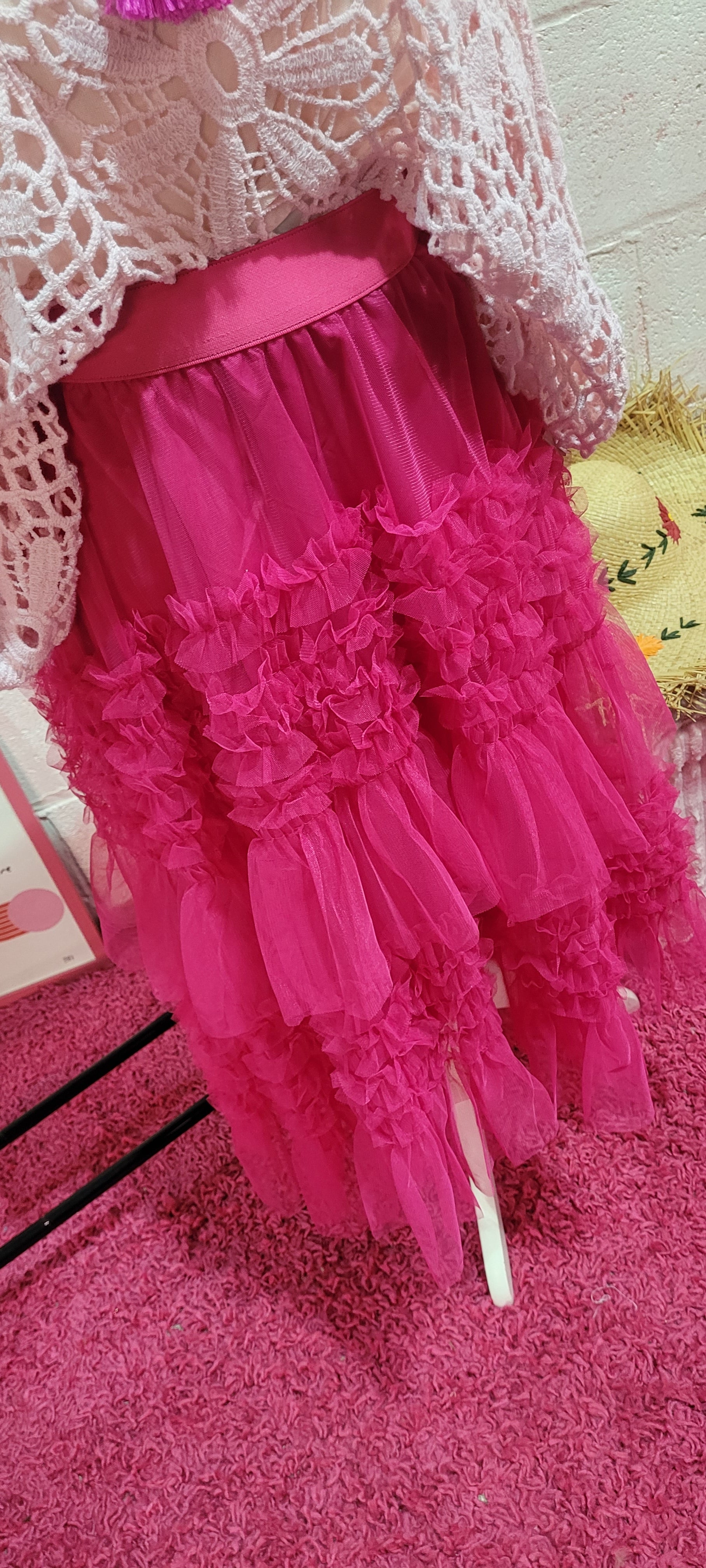 Talulah Organza Tiered Ruffle Skirt Fuschia