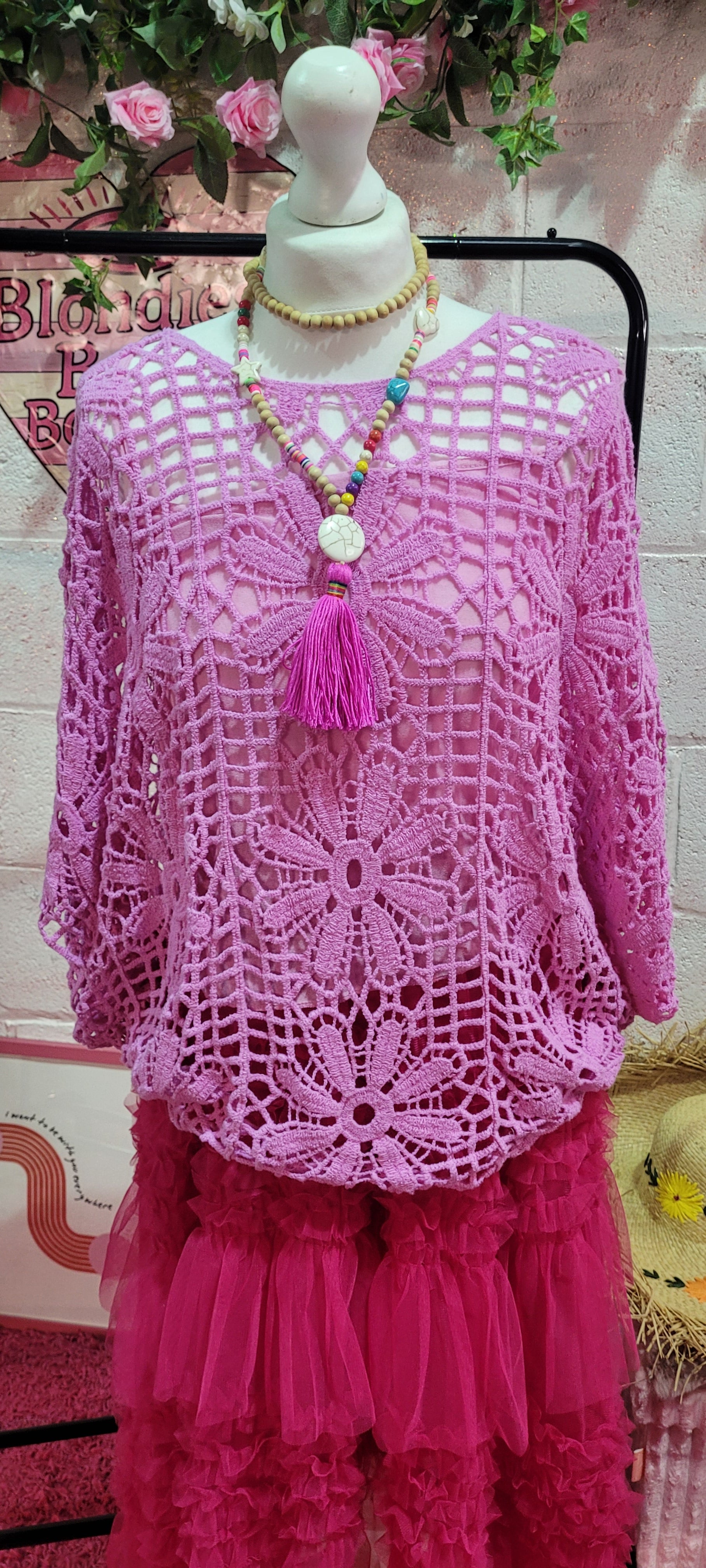 Coco Open Knit Top with Vest Fuschia