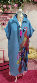 Blondies Parrot Back Long Line Shirt Dress Mid Blue