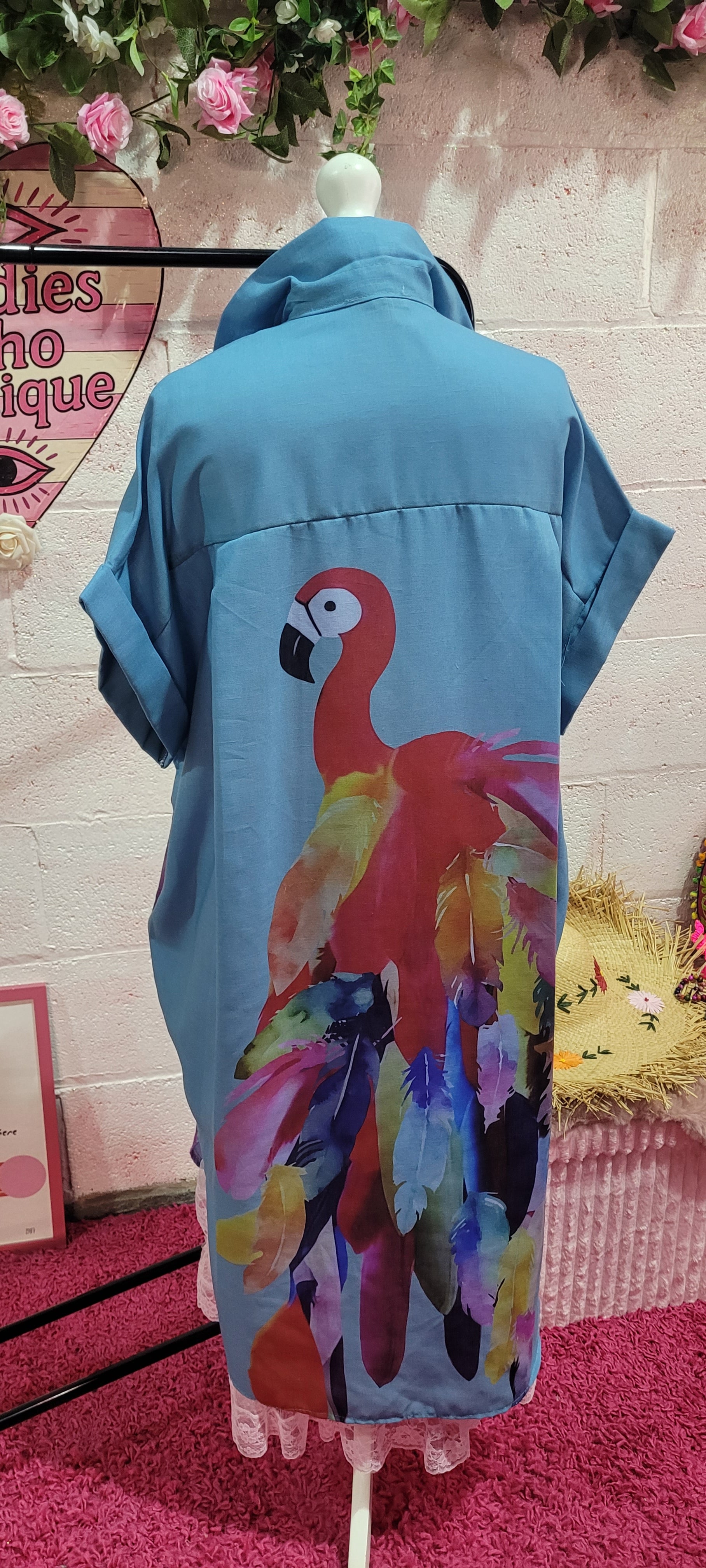 Blondies Parrot Back Long Line Shirt Dress Mid Blue